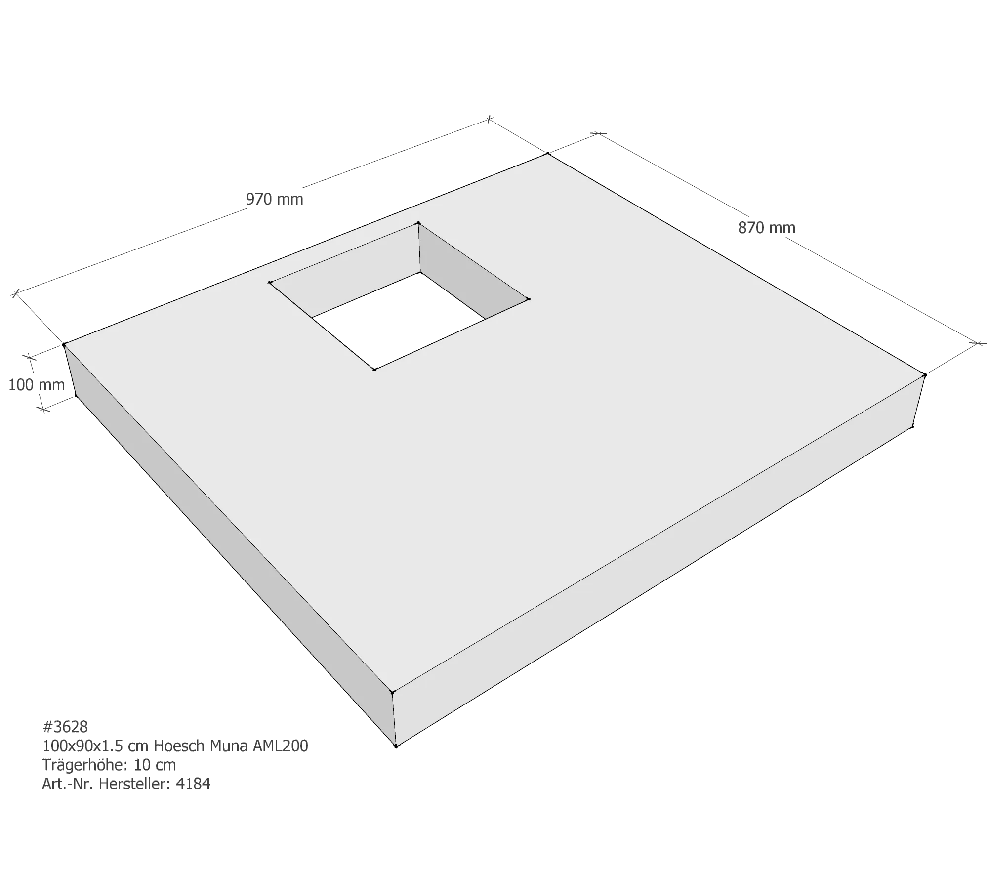 Duschwannenträger für Hoesch Muna 100 × 90 × 1,5 cm Breite: 90 cm / Länge: 100 cm