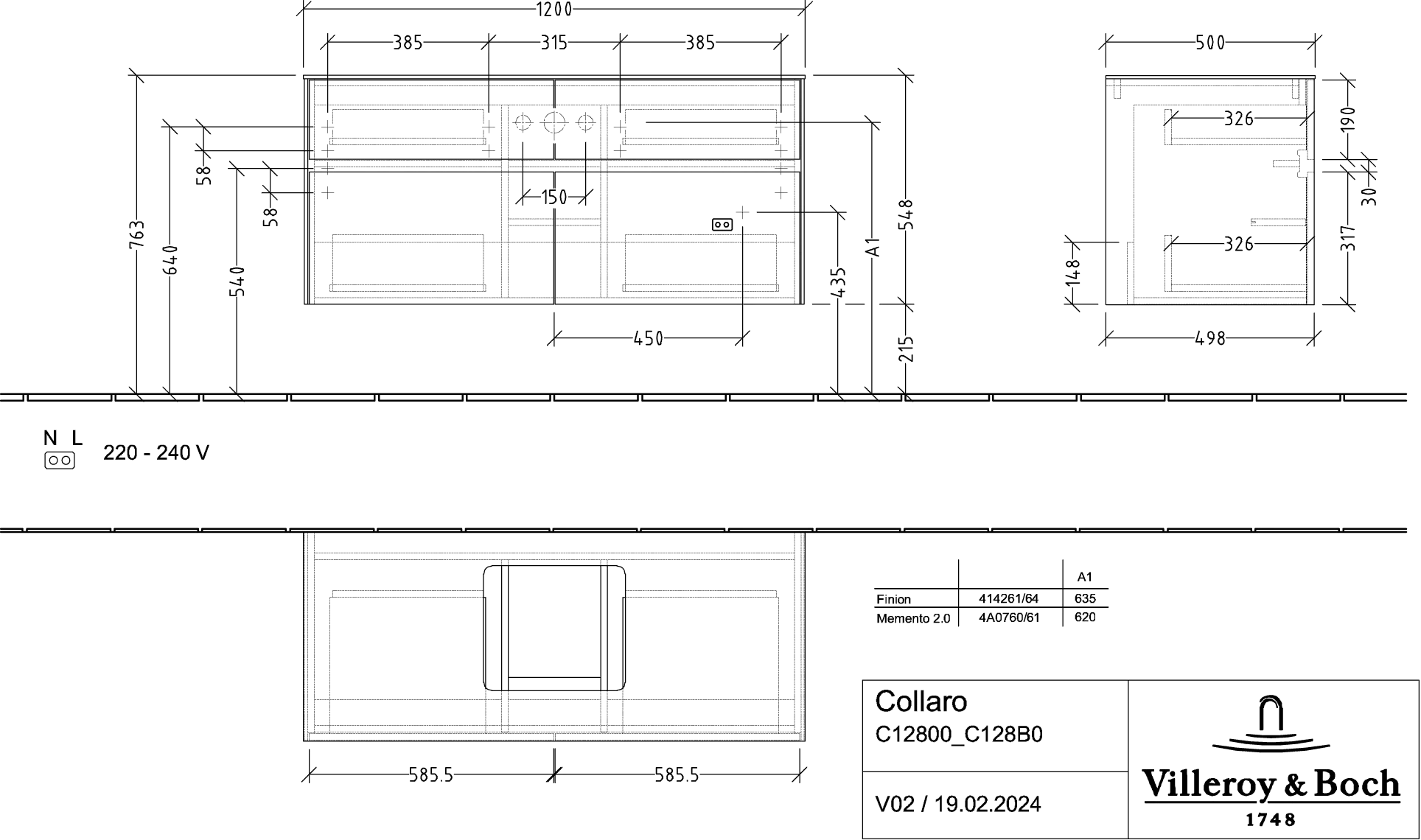 Villeroy & Boch Collaro Waschbeckenunterschrank C12800, 1200x548x500mm, Arizona Oak