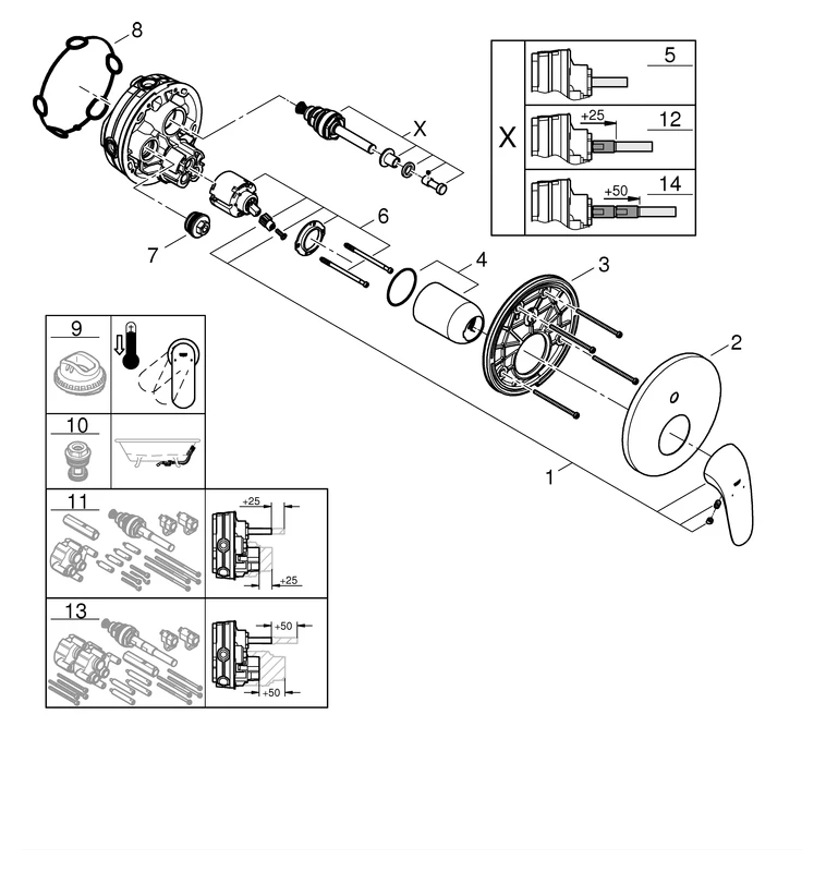 Einhand-Wannenbatterie Eurostyle 24047_3, Fertigmontageset für Rapido SmartBox, Hebel geschlossen, chrom