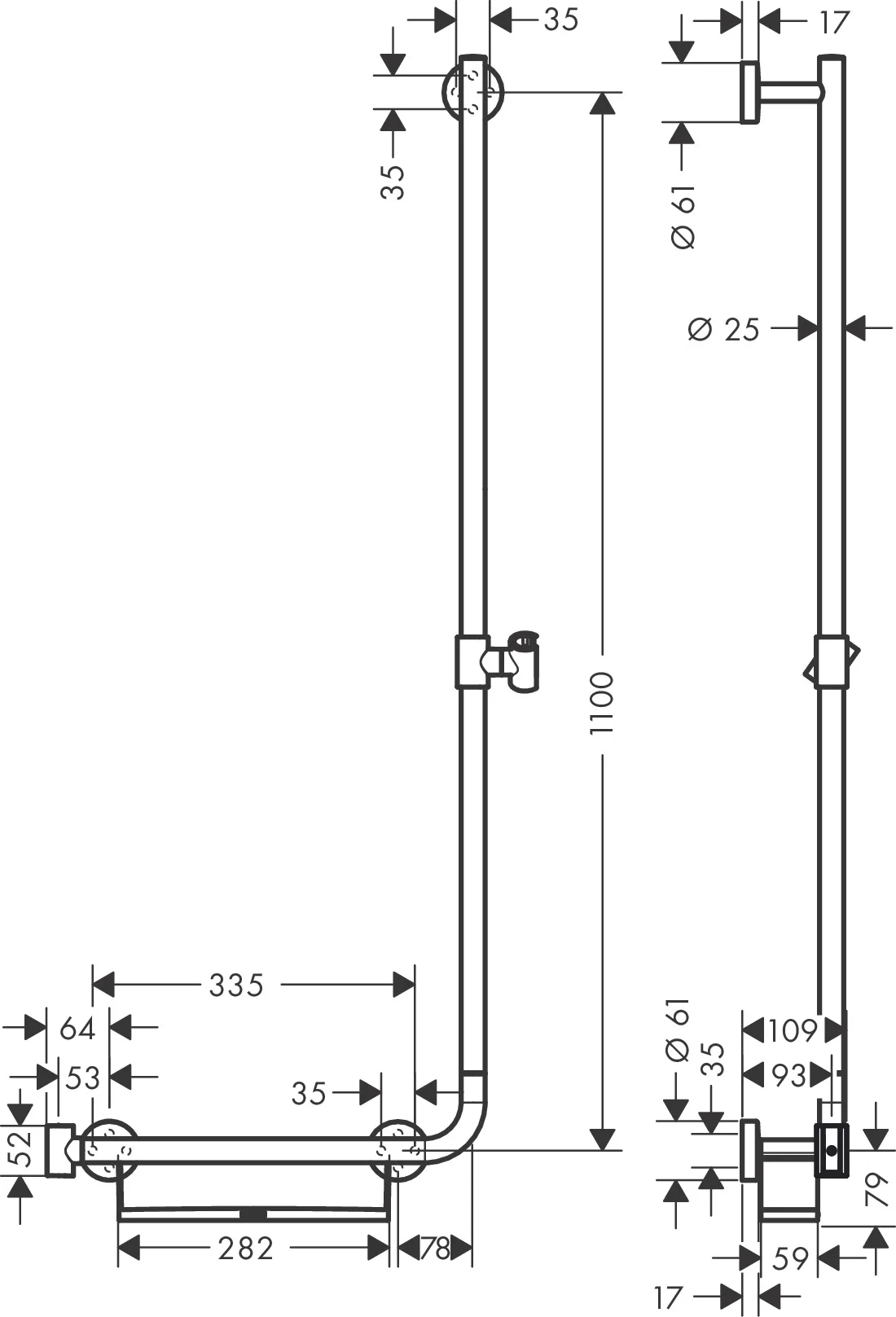 Hansgrohe Unica Brausestange Comfort 110 cm rechts, weiß/chrom – verstellbarer Handbrausehalter, Ablagekorb, 335 mm Bohrabstand Hansgrohe Unica Brausestange Comfort 110 cm rechts, weiß/chrom – verstellbarer Handbrausehalter, Ablagekorb, 335 mm Bohrabstand