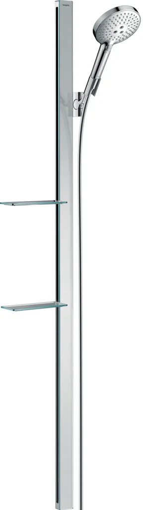 Hansgrohe Raindance Select S Brausenset 120, Chrom, 150 cm Brausestange mit Ablagen, 3 Strahlarten, QuickClean, verstellbarer Neigungswinkel