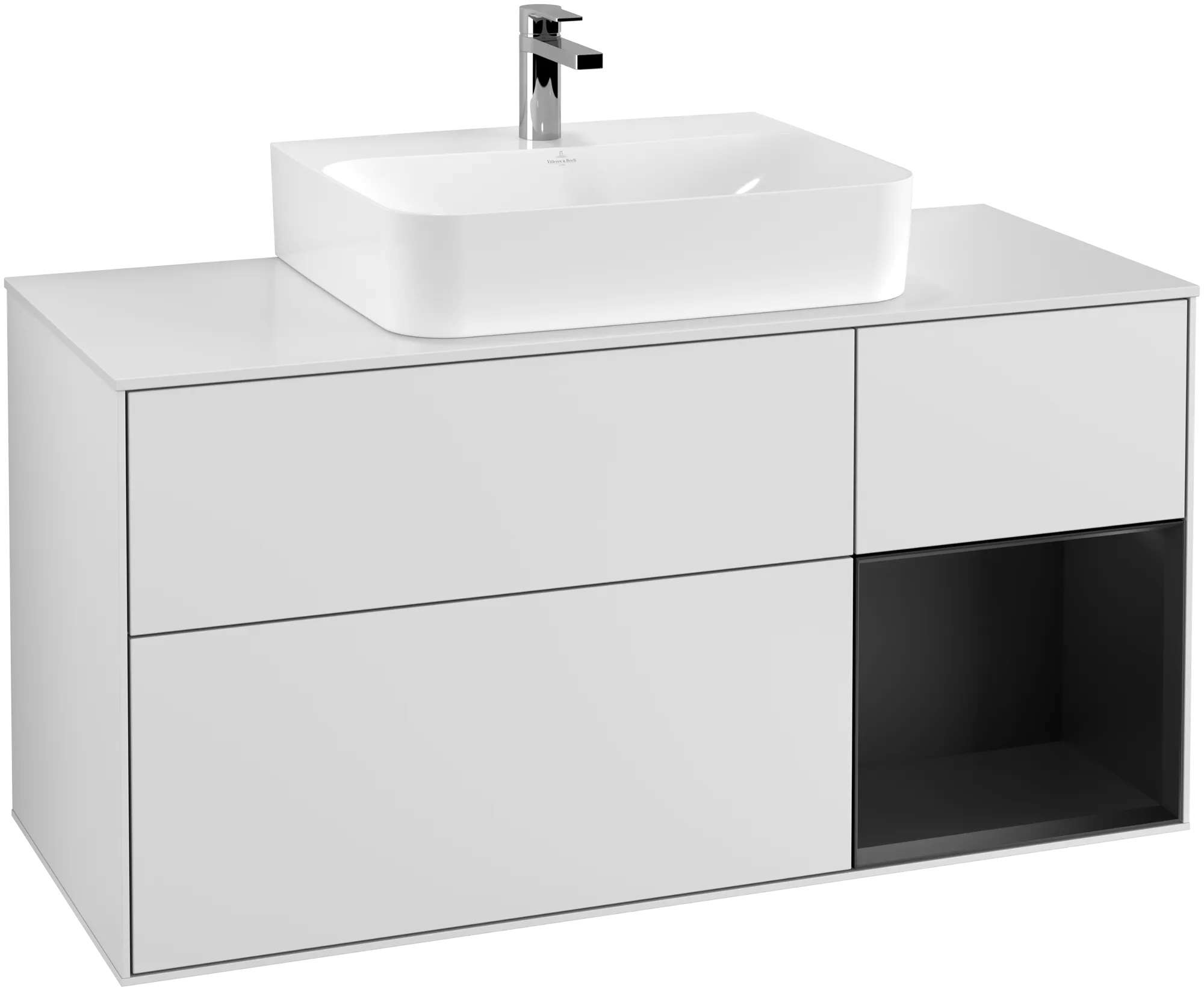 Villeroy & Boch Waschbeckenunterschrank Finion G17, 1200x603x501mm, White Matt Lackierung / Schwarz Matt Lackierung / Glas Weiß Matt