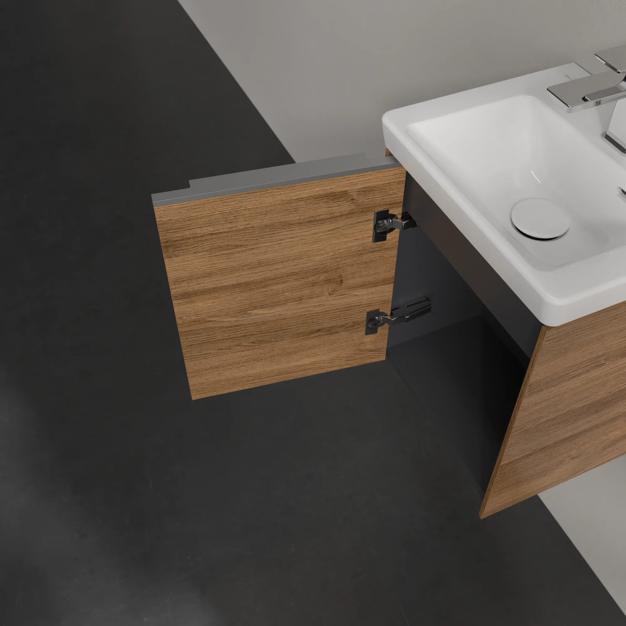 Villeroy & Boch Waschtischunterschrank mit Tür „Subway 3.0“ für Schrankwaschtisch 351 × 429 × 309 mm Kansas Oak, 1 Tür, für Becken mittig, Anschlag links Villeroy & Boch Waschtischunterschrank mit Tür „Subway 3.0“ für Schrankwaschtisch 351 × 429 × 309 mm Kansas Oak, 1 Tür, für Becken mittig, Anschlag links