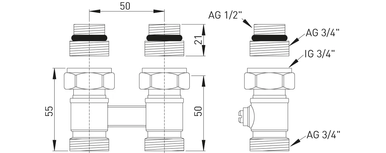 ASW HG-TEC Zweirohr-Hahnblock Durchgangsform ½" Messing vernickelt ASW HG-TEC Zweirohr-Hahnblock Durchgangsform ½" Messing vernickelt