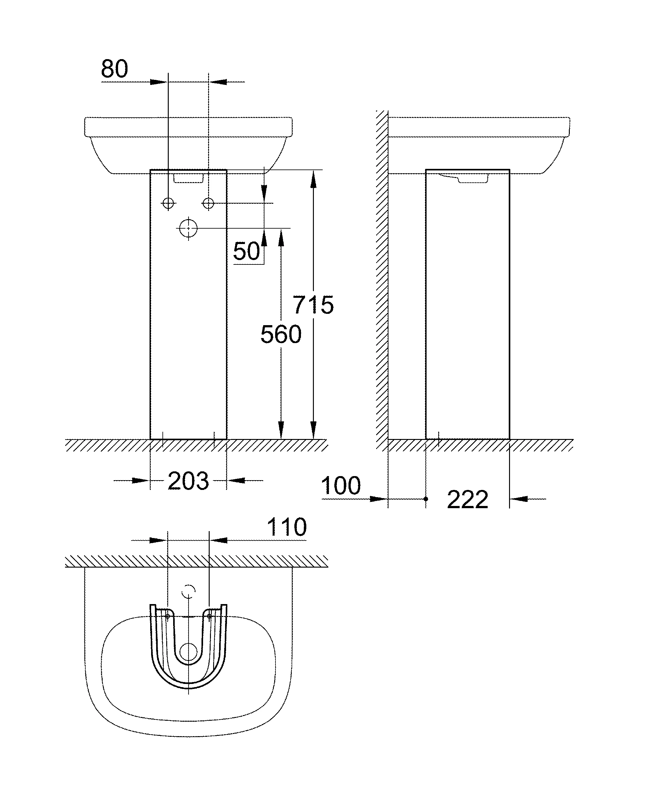 Standsäule Euro Keramik 39202, für Waschtisch, aus Sanitärkeramik, alpinweiß