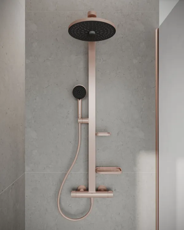 Ideal Standard Ceratherm Alu+ Duschsystem mit Thermostat, 2 Handbrause & 2 Kopfbrause, Rosé Ideal Standard Ceratherm Alu+ Duschsystem mit Thermostat, 2 Handbrause & 2 Kopfbrause, Rosé