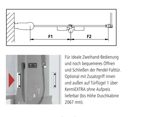 Kermi Pendel-Falttür links „Diga“ Glas Klar, Falttür BV: 880 - 900 mm GAK: 865 - 885 mm WE: 890 - 910 mm H: 1850 mm