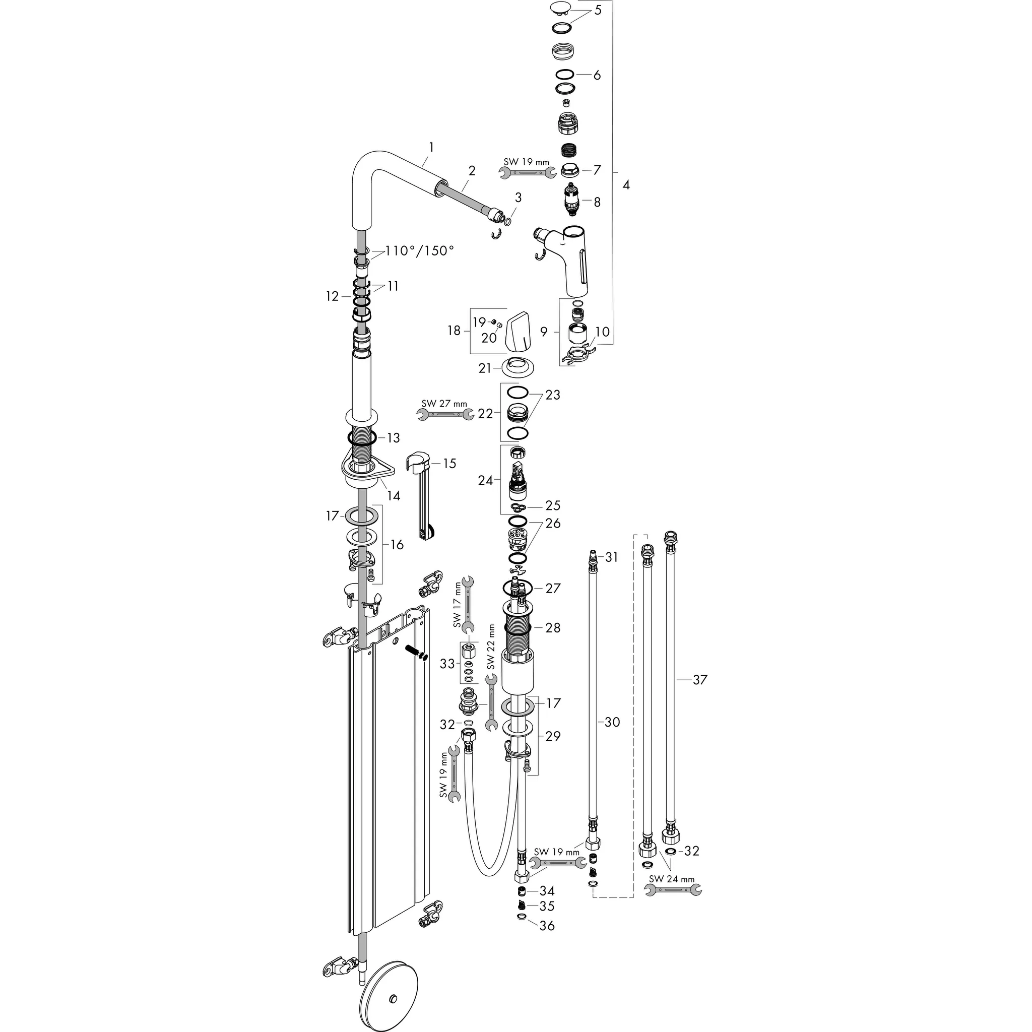 Hansgrohe Metris Select M71 2-Loch Einhebel-Küchenmischer mit Ausziehbrause 2jet sBox BBC, Brushed Black Chrome, ComfortZone 200, Schwenkbereich 110° oder 150°, max. Durchfluss 8 l/min