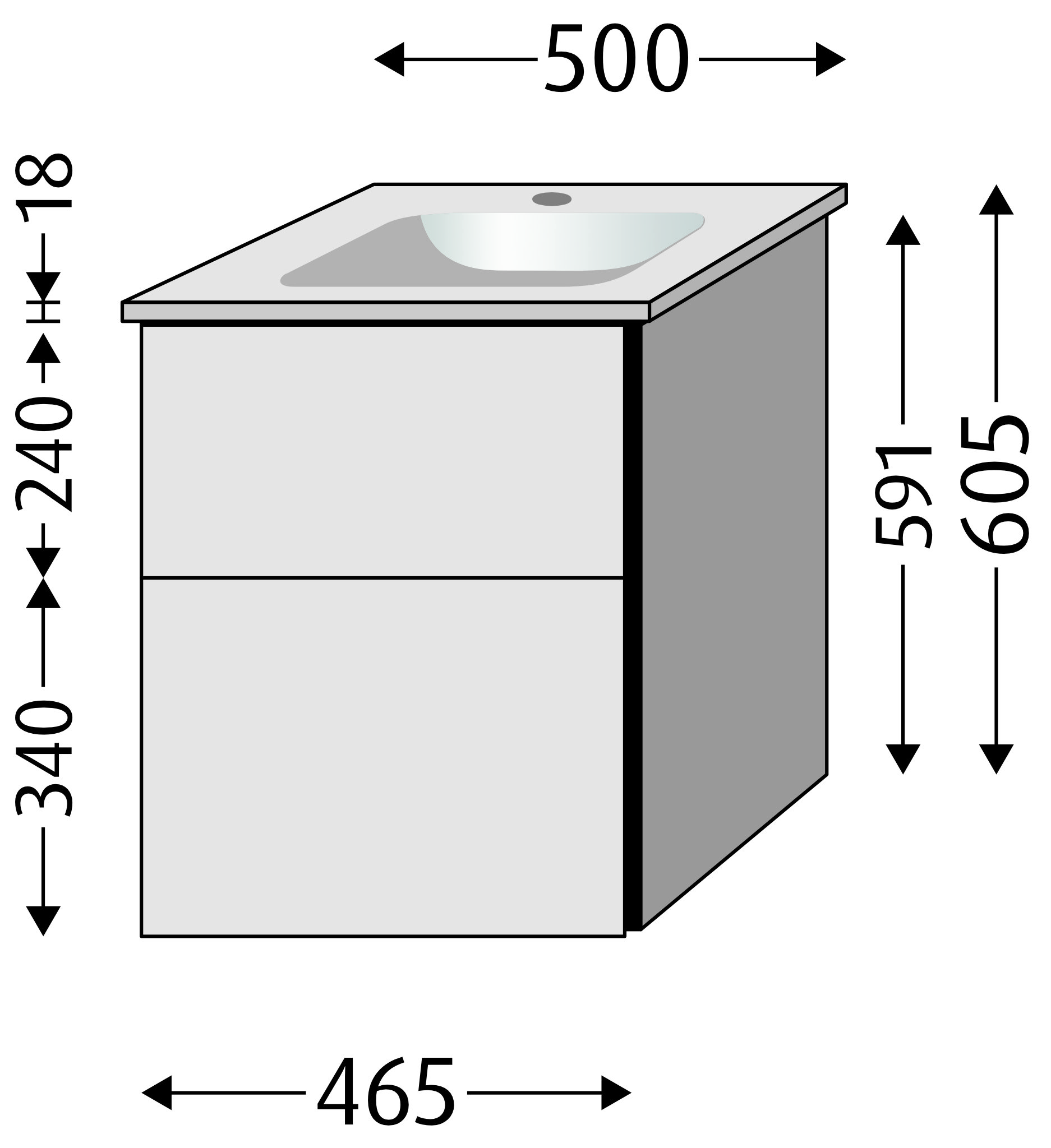 Sanipa Keramik-Waschtisch-Set mit Waschtischunterschrank „3way“ 46,5 × 40,1 × 59,1 cm in Ulme-Impresso, mittig