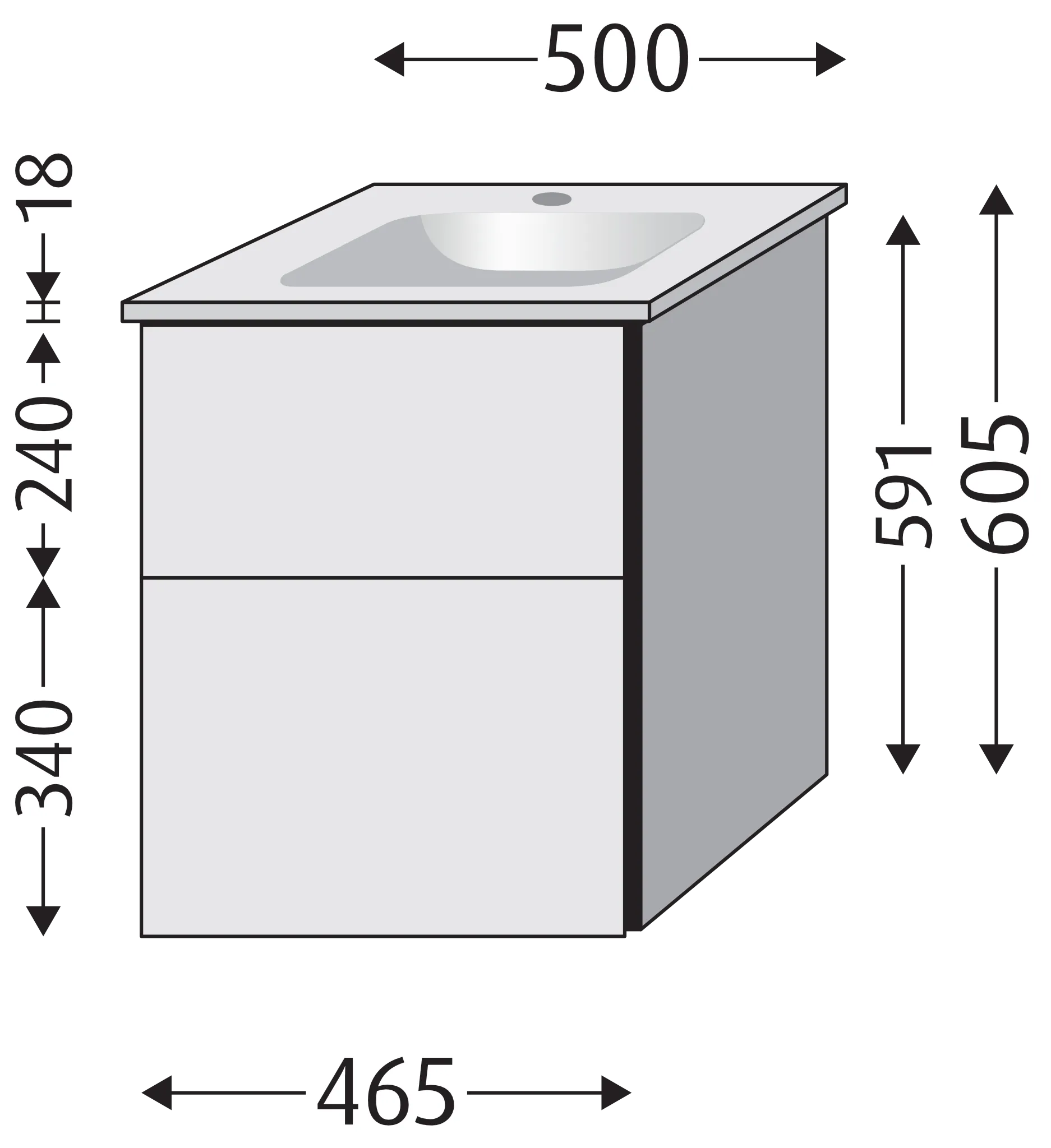 Sanipa Keramik-Waschtisch-Set mit Waschtischunterschrank „3way“ 46,5 × 40,1 × 59,1 cm in Anthrazit-Matt, mittig