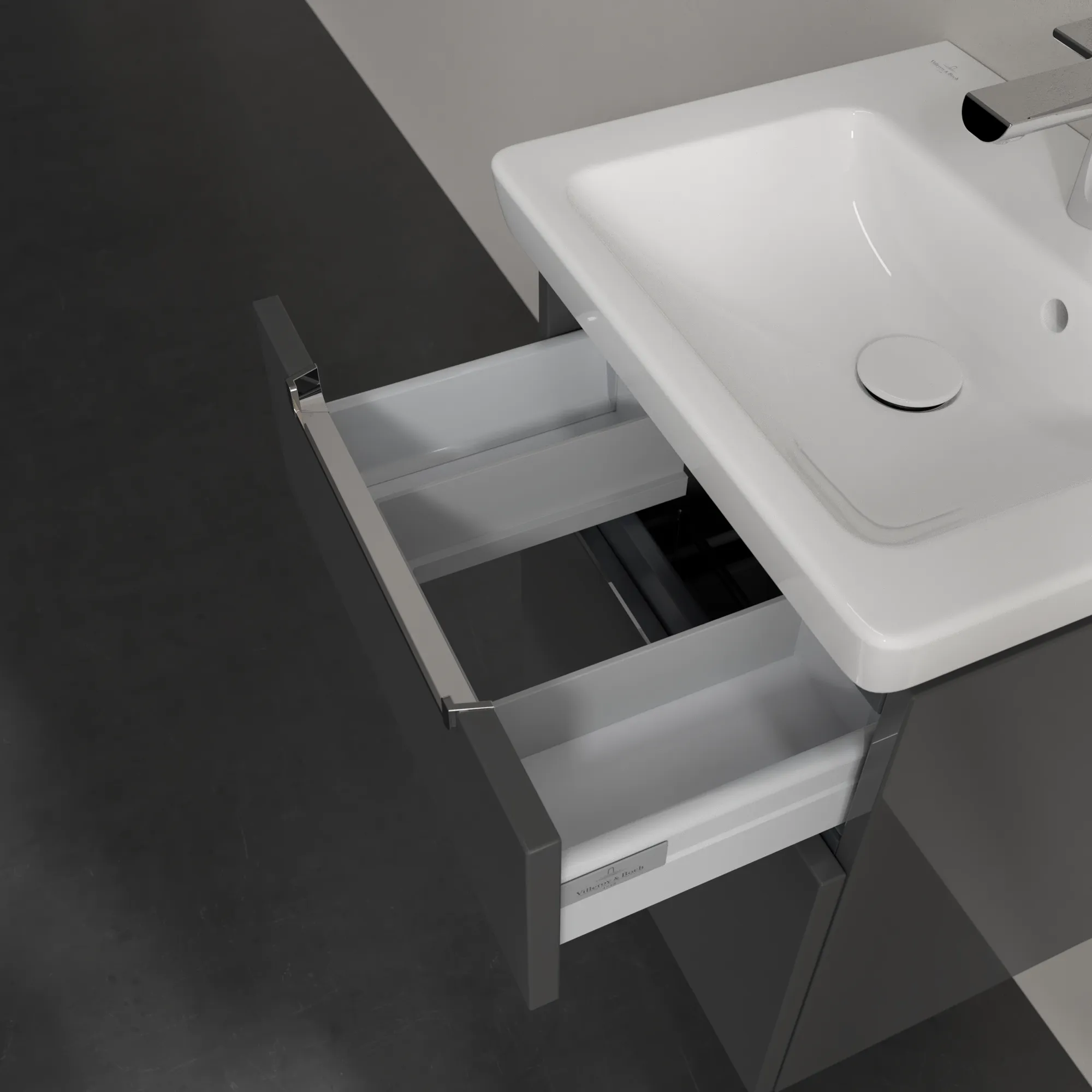 Villeroy & Boch Waschtischunterschrank „Subway 2.0“ 485 × 590 × 379 mm Glossy Grey, für Becken mittig, ohne Beleuchtung Villeroy & Boch Waschtischunterschrank „Subway 2.0“ 485 × 590 × 379 mm Glossy Grey, für Becken mittig, ohne Beleuchtung