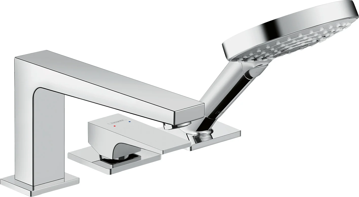Hansgrohe Metropol 3-Loch Einhebel-Wannenrandmischer Chrom, Ausladung 197 mm, max. Durchfluss 19 l/min, einstellbare Temperaturbegrenzung