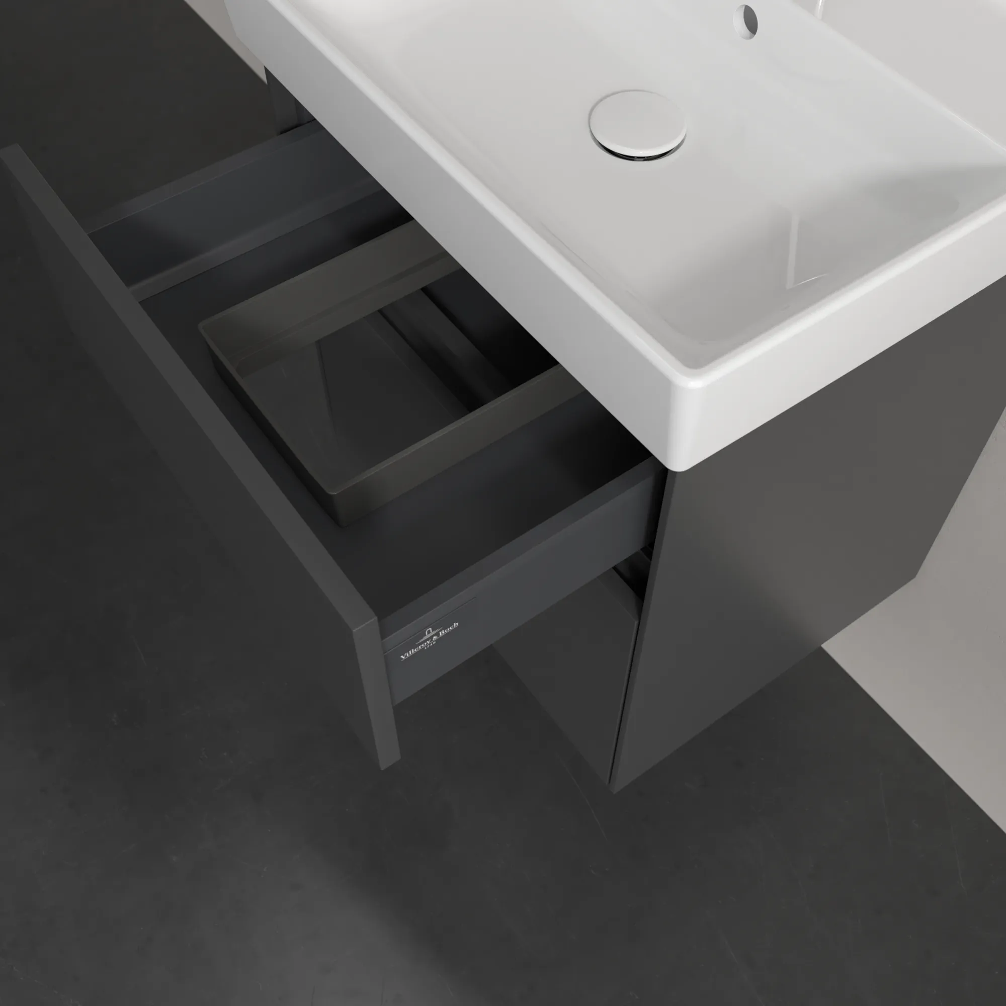 Villeroy & Boch Waschtischunterschrank „Collaro“ 510 × 546 × 414 mm Graphite, für Becken mittig, ohne Beleuchtung Villeroy & Boch Waschtischunterschrank „Collaro“ 510 × 546 × 414 mm Graphite, für Becken mittig, ohne Beleuchtung