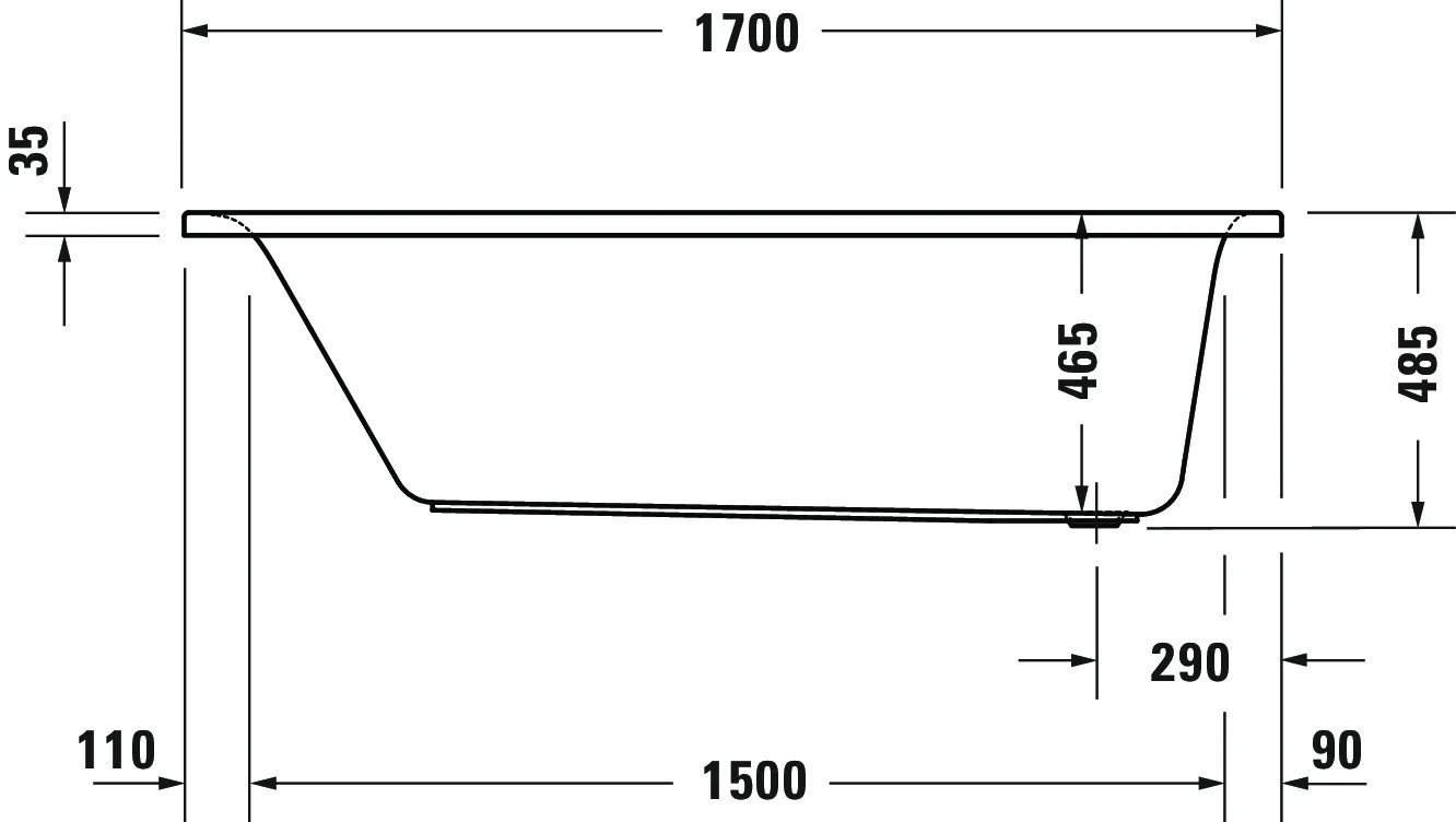 Duravit Badewanne „D-Neo“ rechteck 170 × 75 cm, Fußablauf