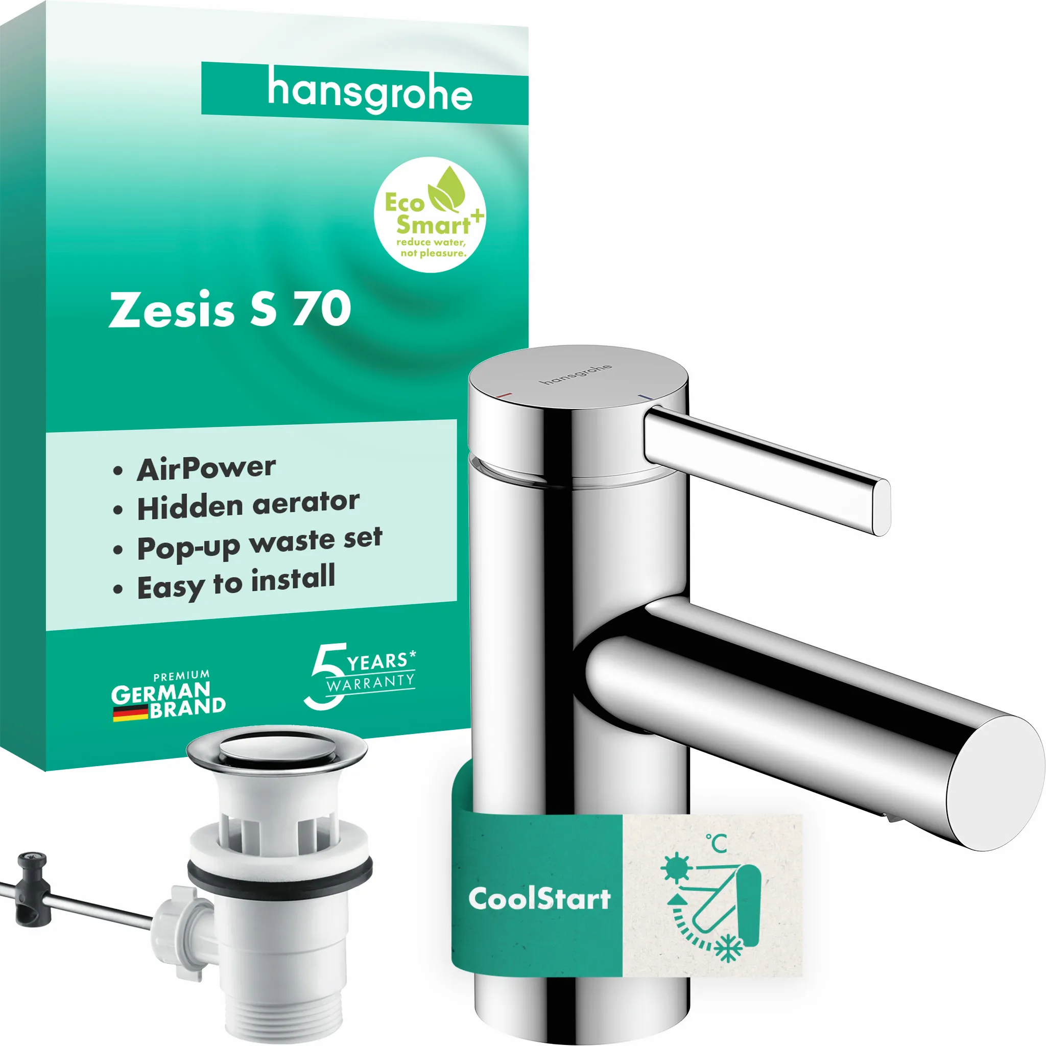 Hansgrohe Zesis S Einhebel-Waschtischmischer 70 CoolStart mit Zugstangen-Ablaufgarnitur, Chrom Hansgrohe Zesis S Einhebel-Waschtischmischer 70 CoolStart mit Zugstangen-Ablaufgarnitur, Chrom