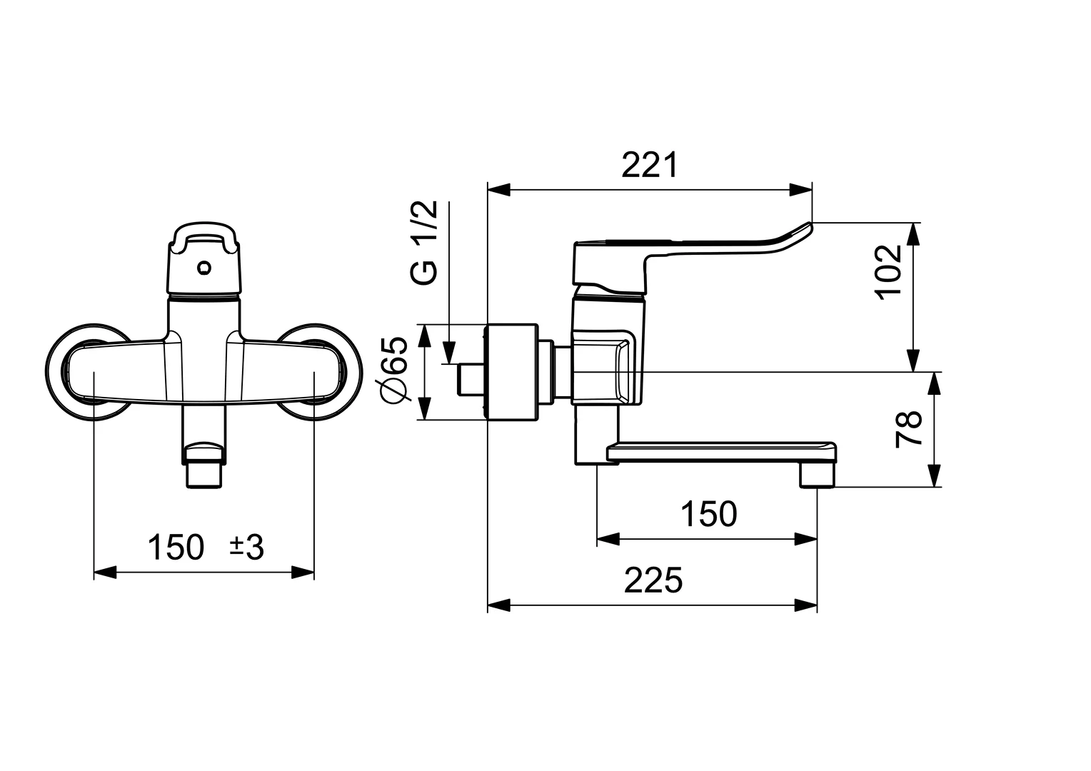 HansaCLINICA EHM Waschtischbatterie HansaCLINICA 0151 Bügelhebel Bedienungshebel lang Ausladung 227 mm DN15 Chrom