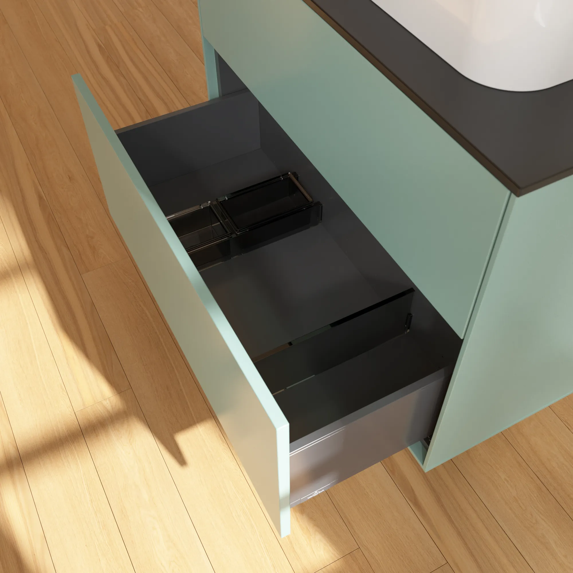 Villeroy & Boch Finion Waschbeckenunterschrank G34 800x603x501mm Olive Matt Lacquer / Glass Black Matt Villeroy & Boch Finion Waschbeckenunterschrank G34 800x603x501mm Olive Matt Lacquer / Glass Black Matt