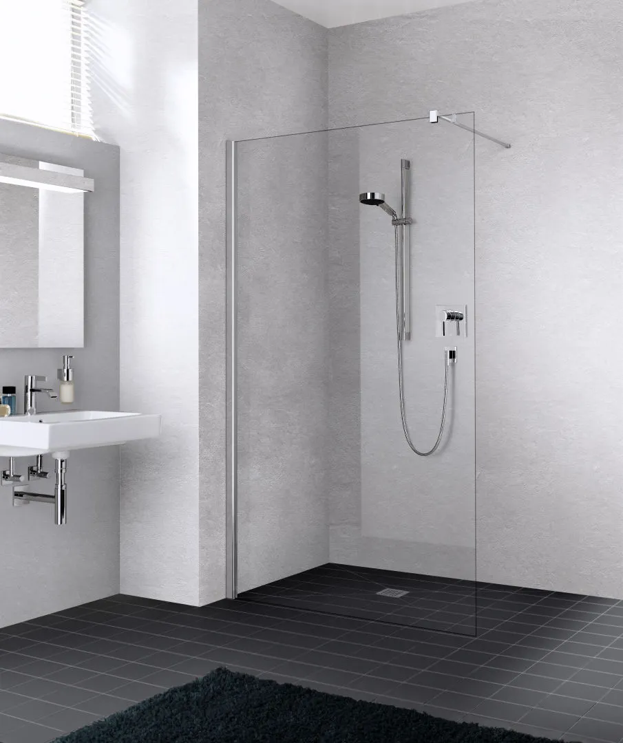Kermi Duschdesign Walk-In-Duschkabine WALK-IN Wall „LIGA“ Glas Klar, Profile Silber Hochglanz, BV: 875 - 900 mm WE: 885 - 910 mm H: 1850 mm