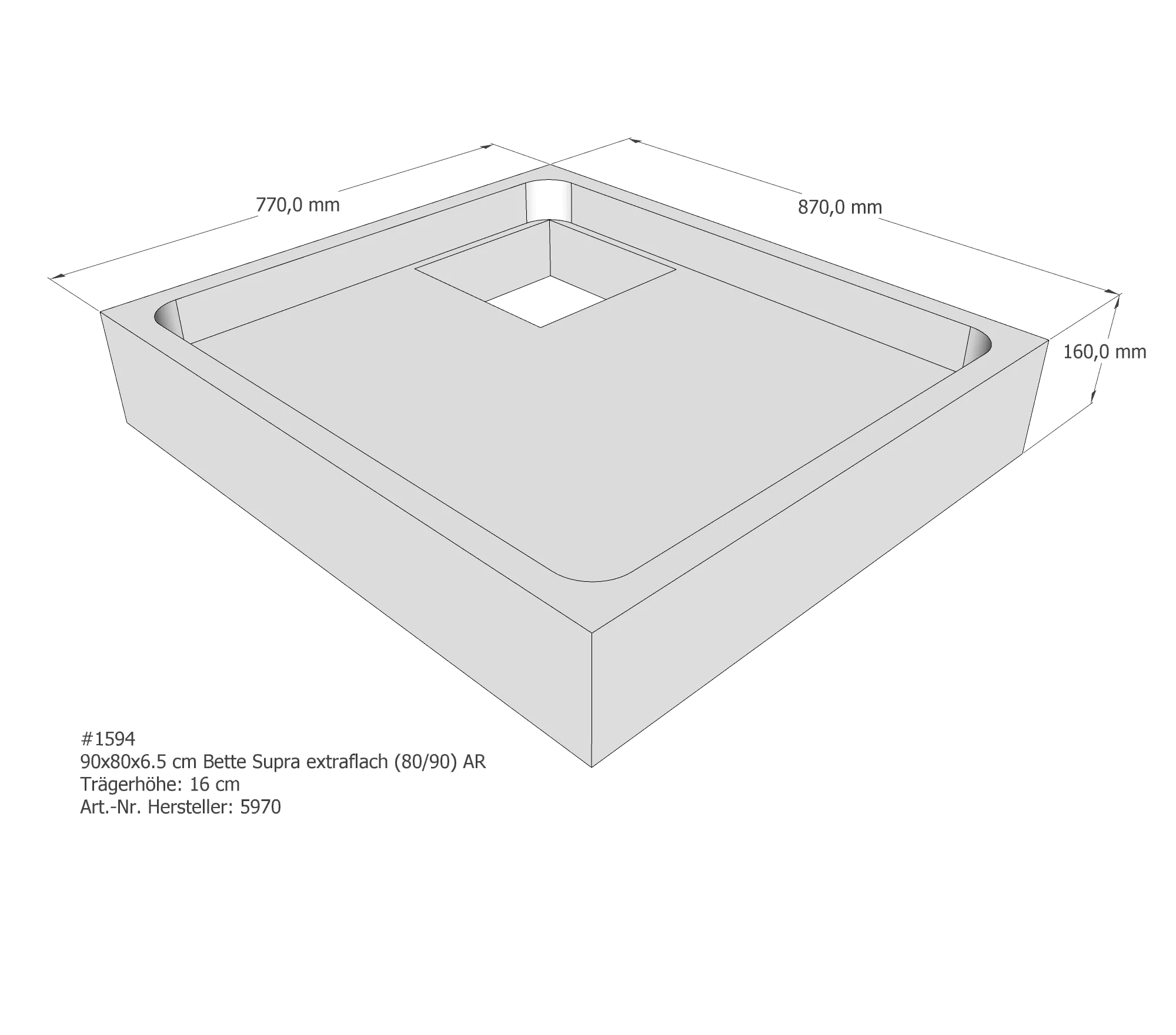 Duschwannenträger für Bette Supra (extraflach) 90 × 80 × 6,5 cm Breite: 80 cm / Länge: 90 cm