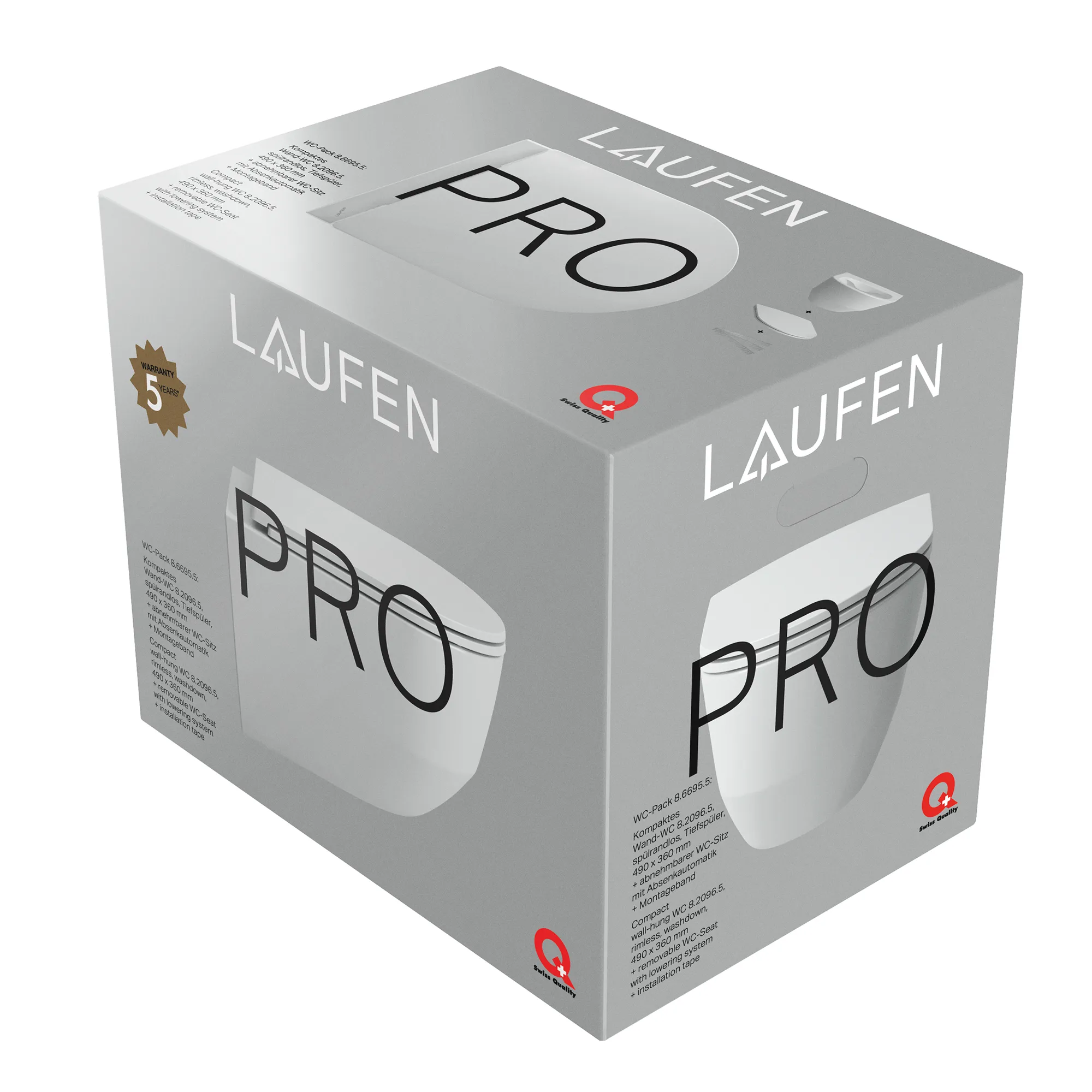 Tiefspül-WC wandhängend+Sitz PRO Pack 490x360 spülrandlos Ausführung kurz (kompakt) verdeckte Befestigung, weiß, bestehend aus H8209650000001 Wand-WC und H8989660000001 WC-Sitz SLIM mit Absenkautomatik