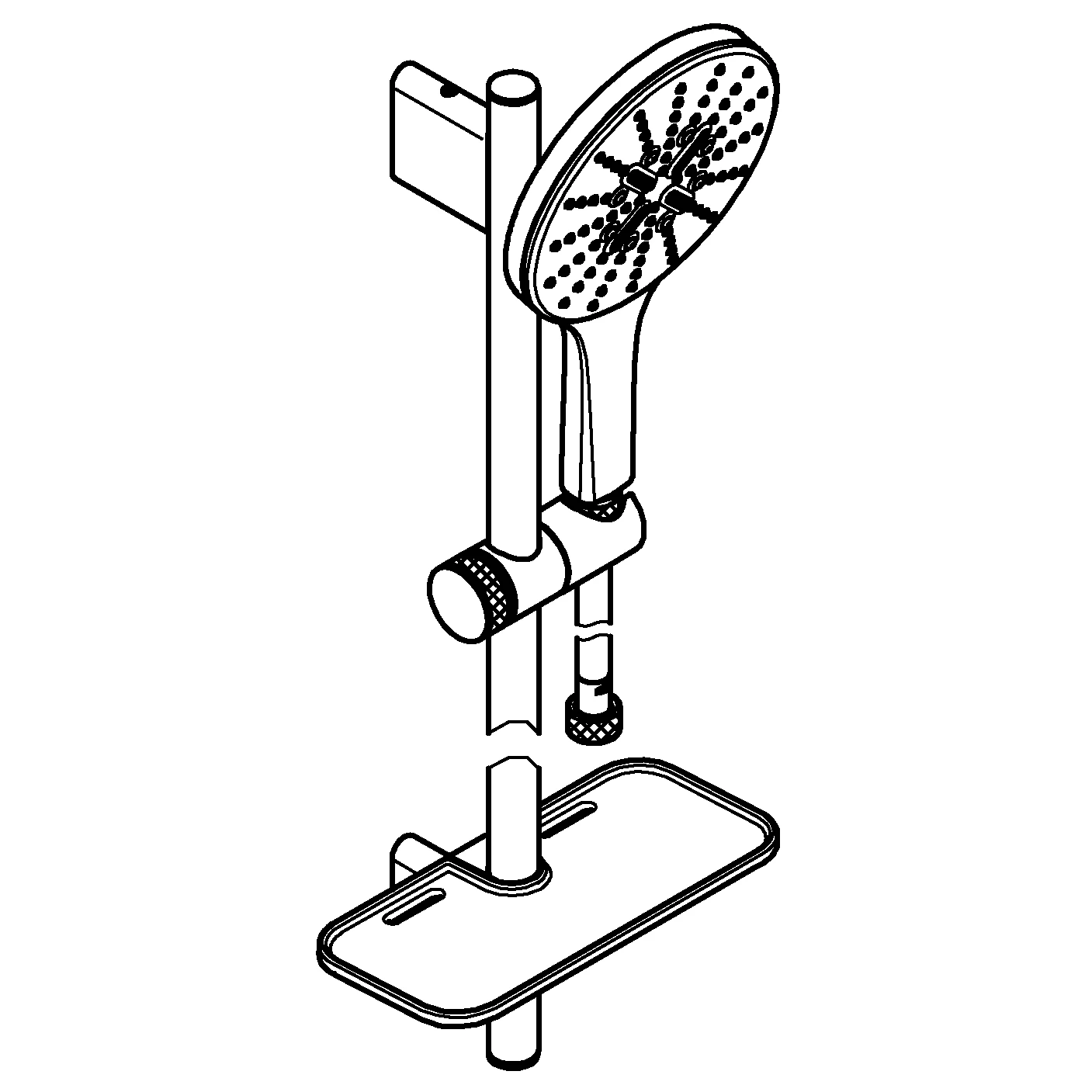 Brausestangenset Rainshower SmartActive 150 26592, 3 Strahlarten, Brauseboden moon white, Brausestange 600 mm, Brauseschlauch Silverflex 1.750 mm, Ablage, 9,5 l/min Durchflusskonstanthalter, moon white/chrom