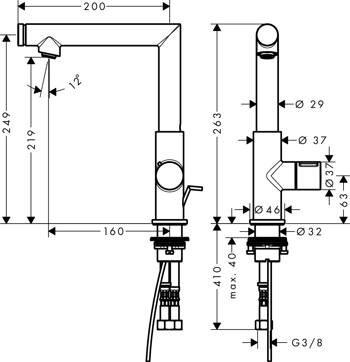 Waschtischmischer 220 Axor Uno Select Schwenkauslauf chrom