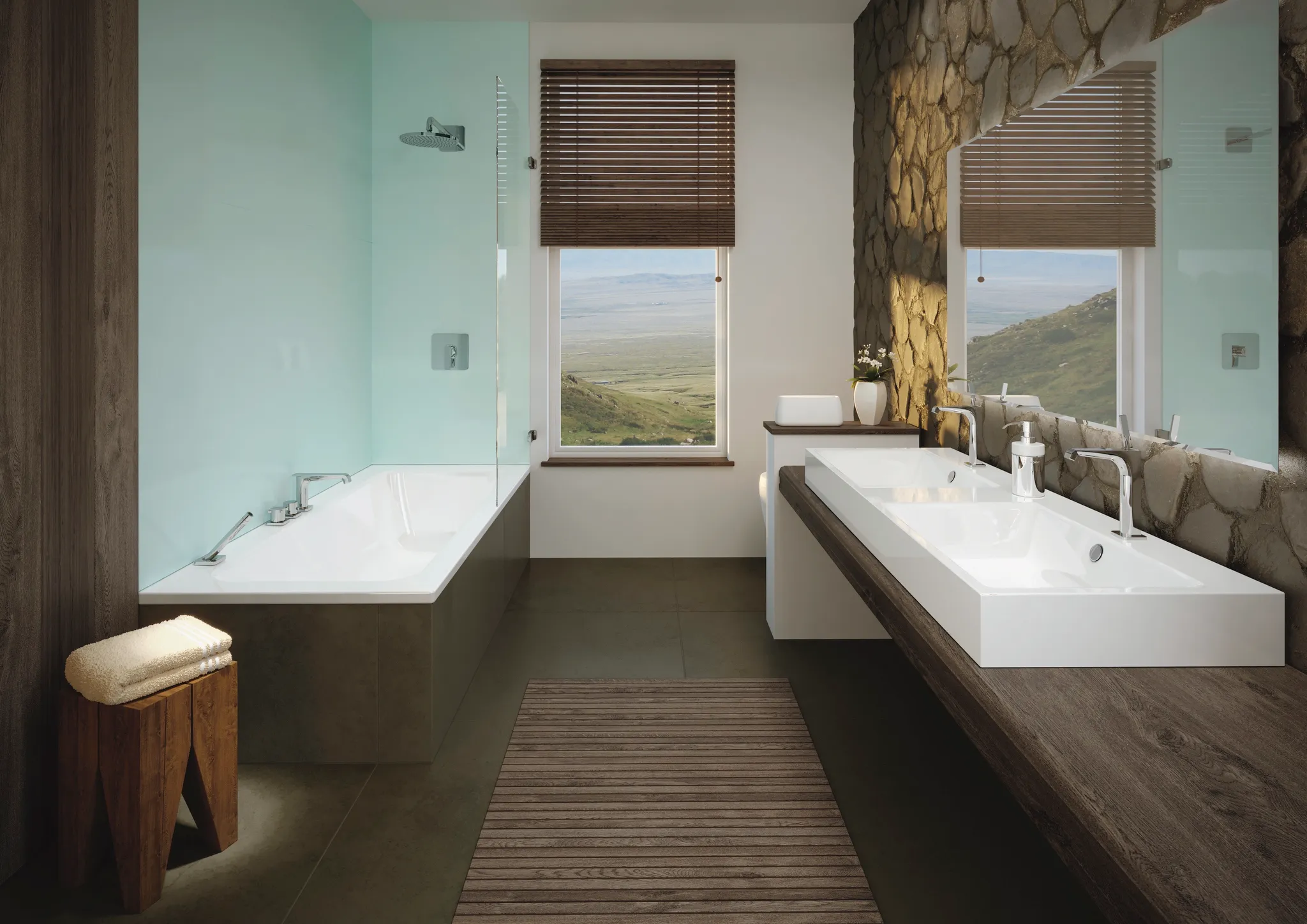 Doppelwaschtisch „Puro“ 130 × 46 cm in alpinweiß, mit Perl-Effekt Doppelwaschtisch „Puro“ 130 × 46 cm in alpinweiß, mit Perl-Effekt