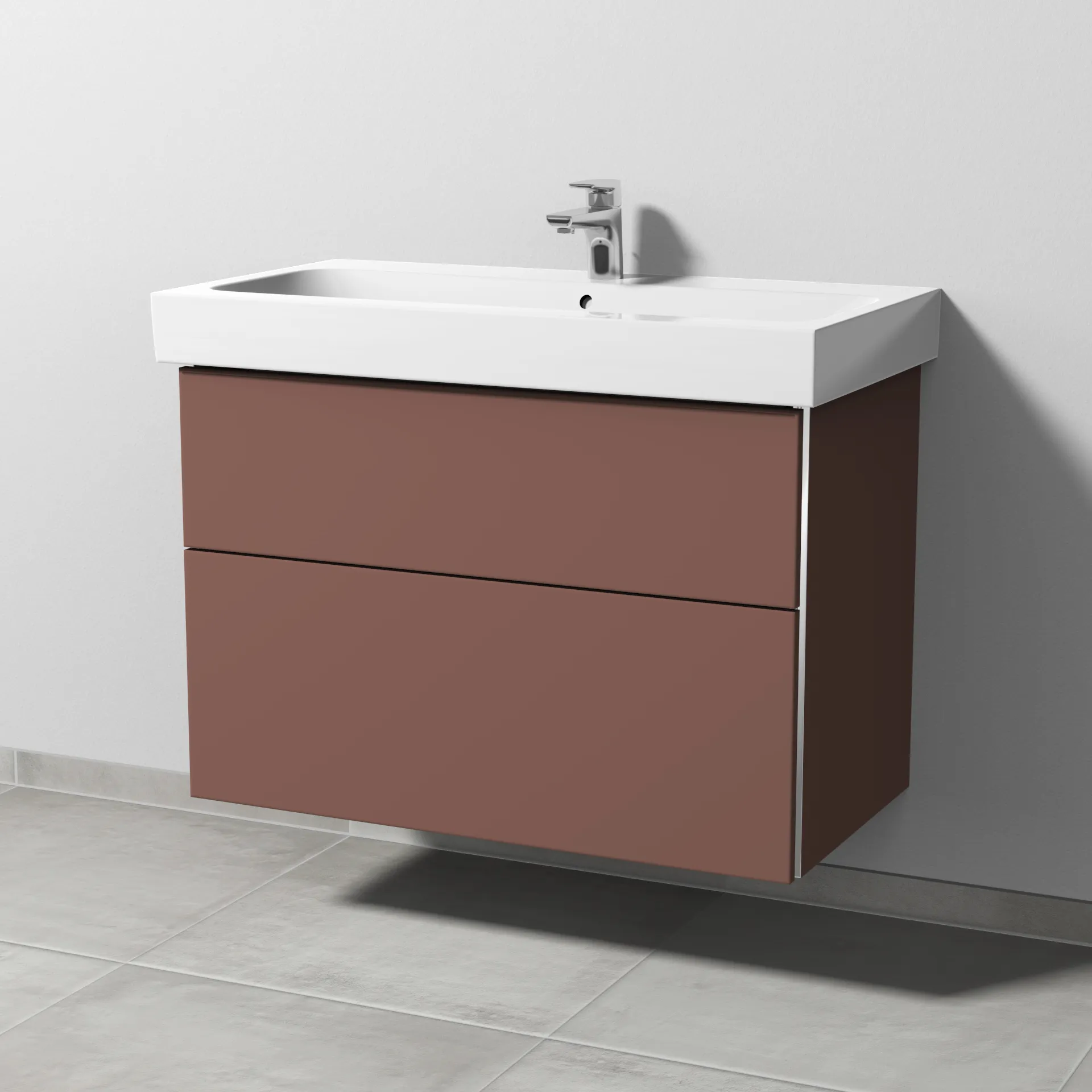 Sanipa Waschtischunterschrank „3way“ passend zu Keramik-Waschtische iCon von Geberit 850 × 593 × 462 mm in Wine-Red, Becken mittig