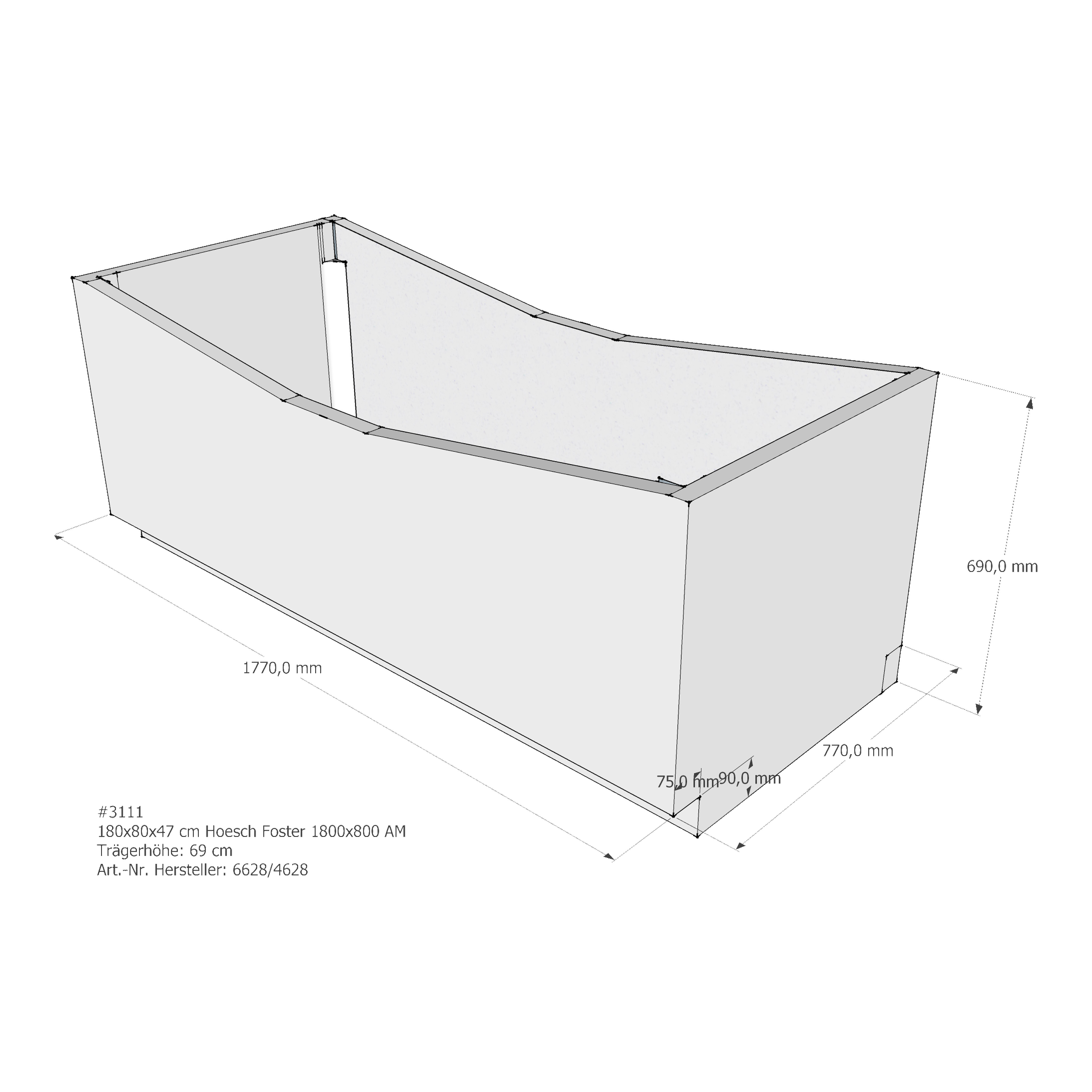 Badewannenträger für Hoesch Foster 1800x800 180 × 80 × 47 cm