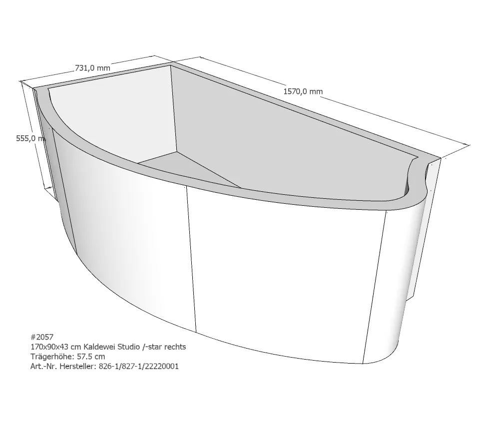 Badewannenträger passend für Kaldewei Studio rechts 170 × 90 × 43 cm Badewannenträger passend für Kaldewei Studio rechts 170 × 90 × 43 cm