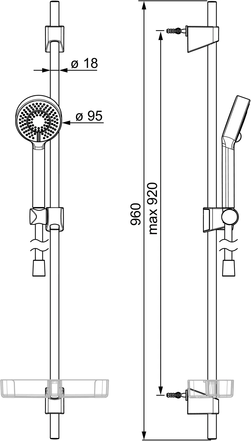 HansaBASICJET Wandstangen-Brausenset 4467 3-strahlig Chrom