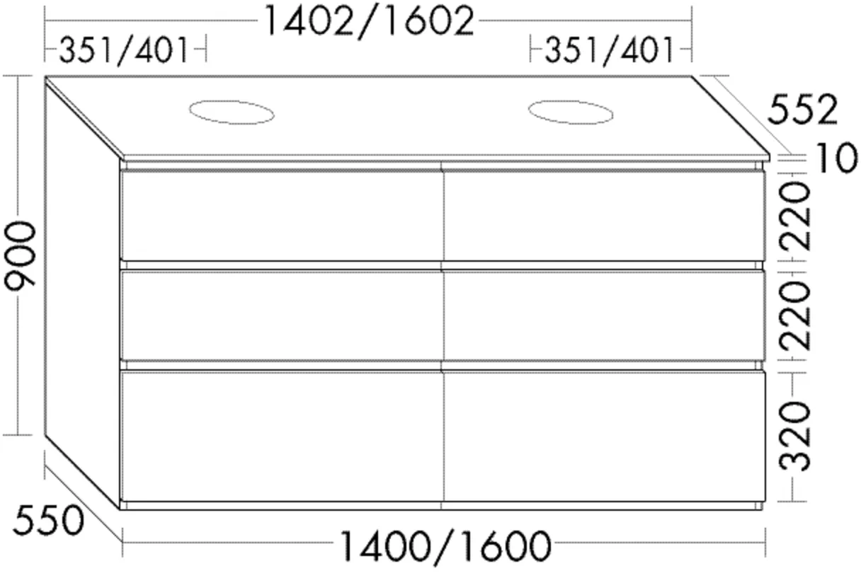 burgbad Badmöbelset „Lin20“ 140,2 × 90 cm in Anthrazit Hochglanz