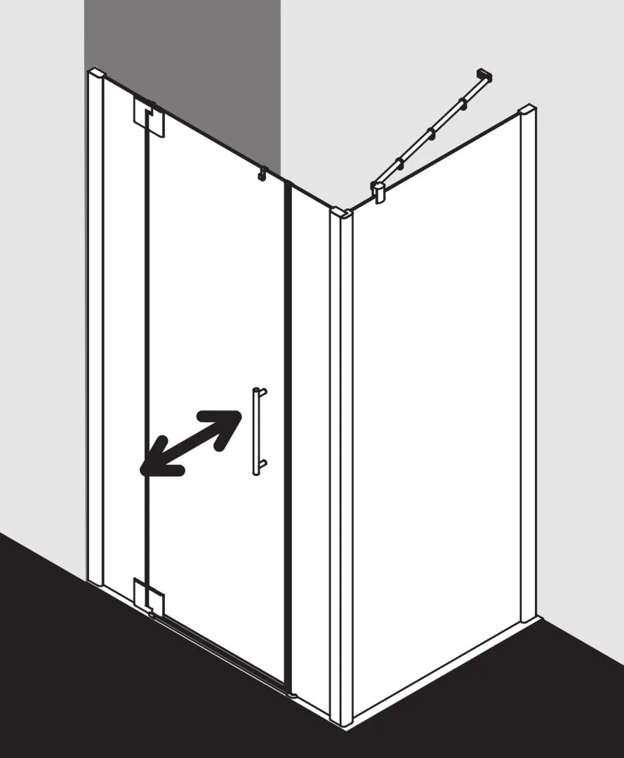 PASA XP PX1GL Pendeltür 1-flügelig links mit Festfeldern, für Nische und Ecke, Höhe 1850 mm, Wanneneinbaumaß 1050-1110 / 1075-1135 mm, Breitenverstellmaß 1050-1110 mm, Glasaußenkante 1050-1110 mm, Farbe Silber Mattglanz, Glas ESG Klar