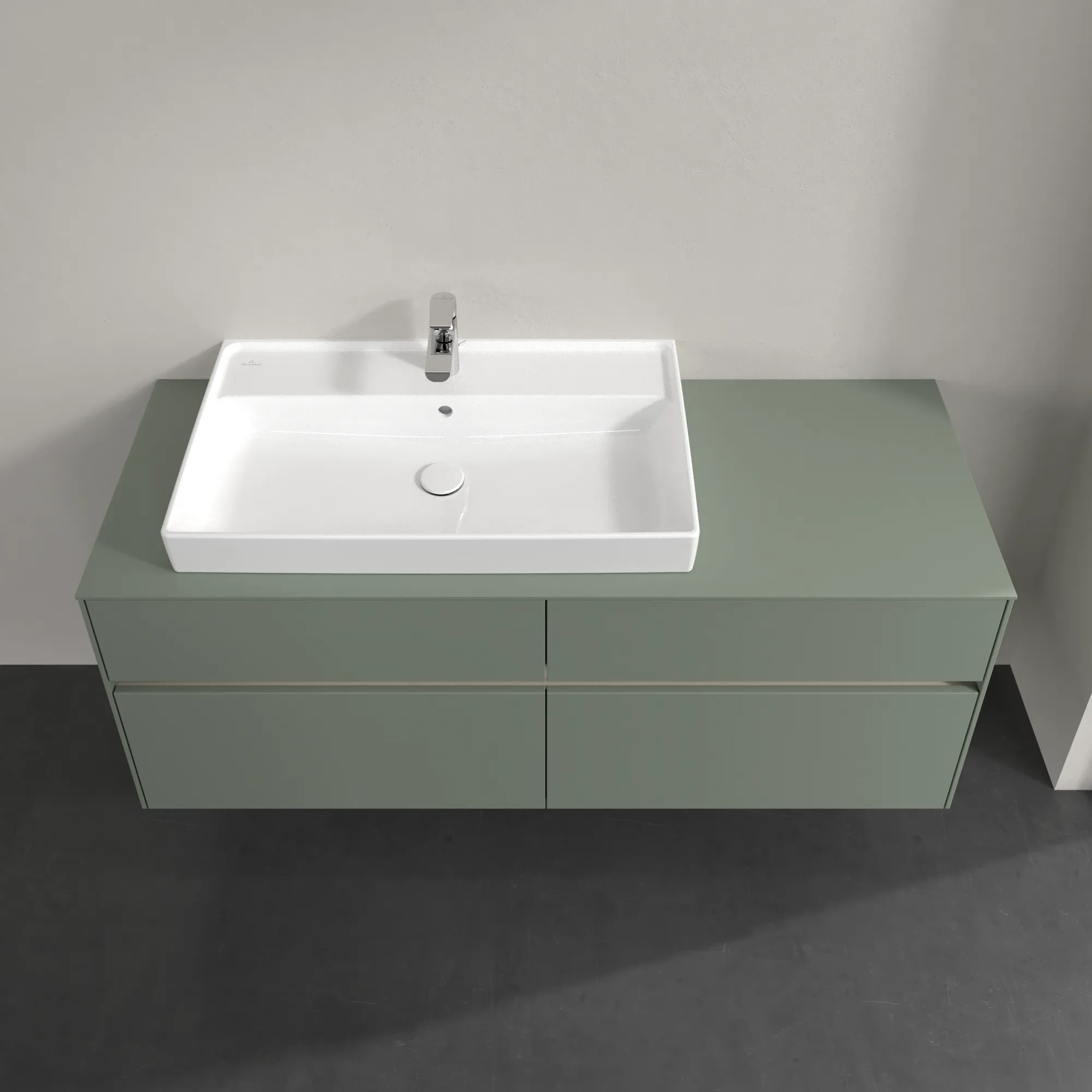 Villeroy & Boch Waschtischunterschrank „Collaro“ 1400 × 548 × 500 mm Soft Green, ohne Beleuchtung, für Becken links