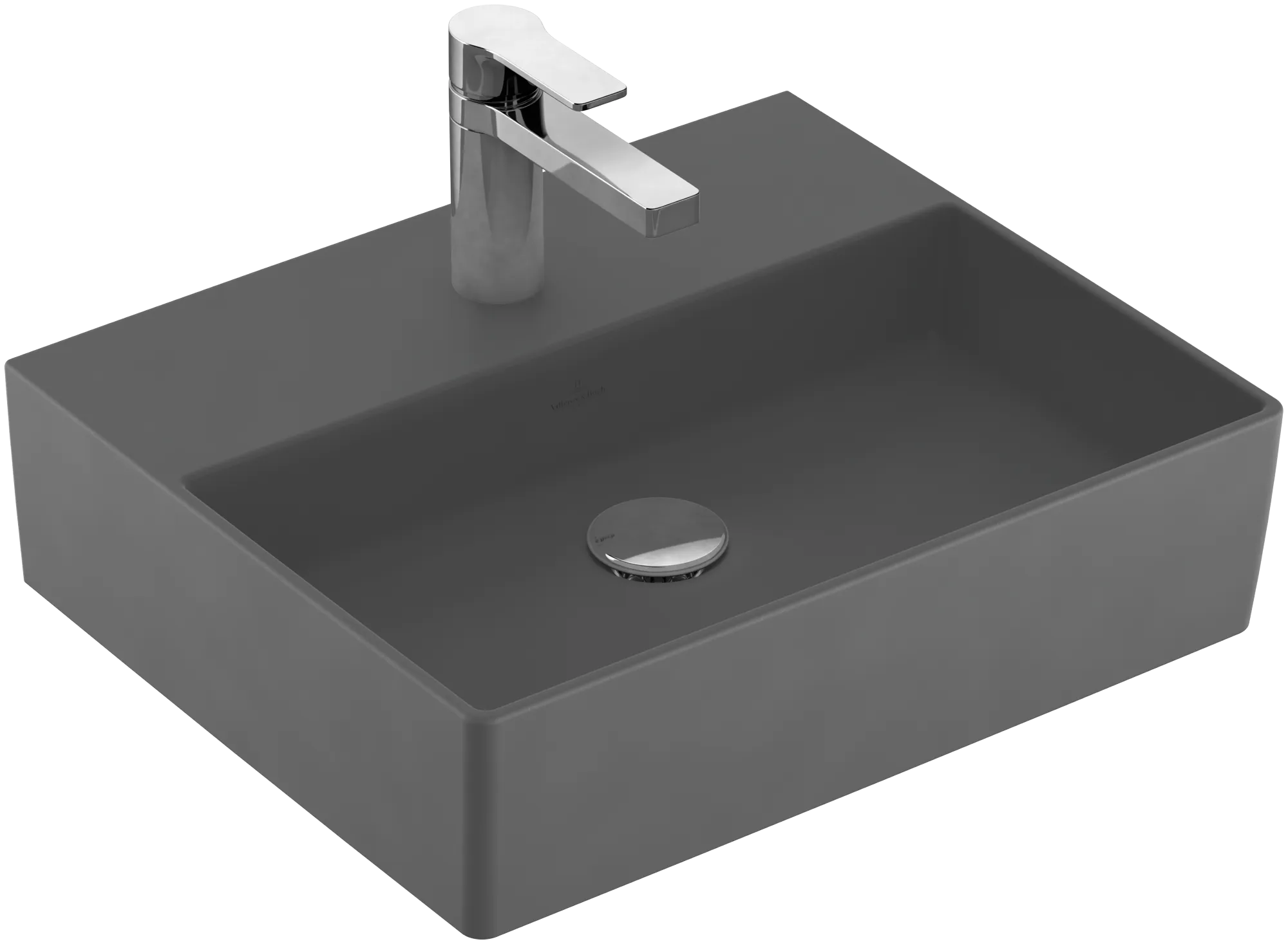 Villeroy & Boch Wandwaschtisch aus TitanCeram geschliffen „Memento 2.0“ 500 × 420 × 140 mm, mit Hahnlochbohrung, Hahnlochposition mittig in Graphite