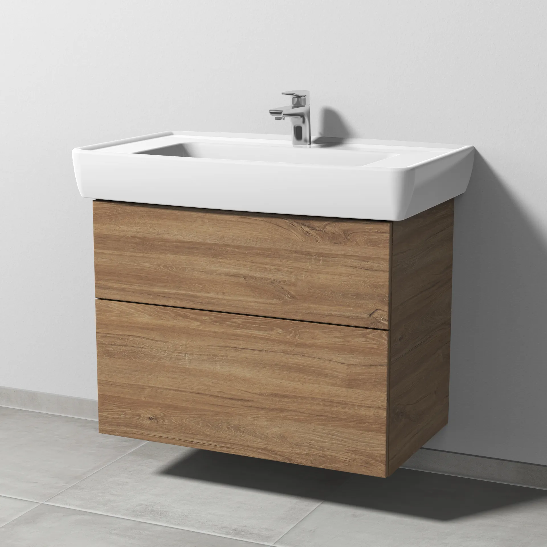 Sanipa Waschtischunterschrank „3way“ passend zu Keramik-Waschtische Pro A von Laufen 750 × 588 × 447 mm in Eiche Kansas