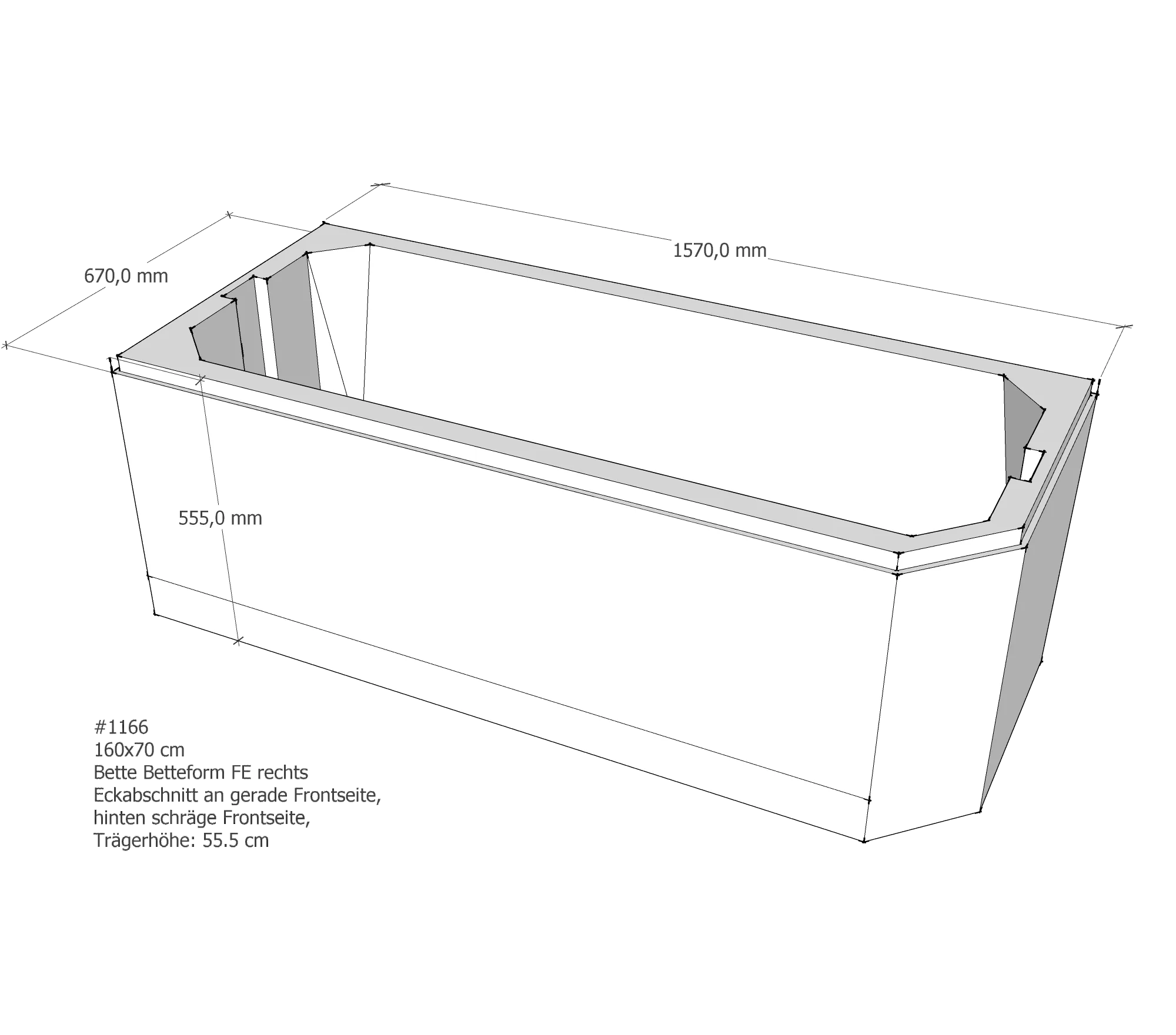 Badewannenträger für Bette Profi-Form FE rechts gerade Frontseite 160 × 70 × 42 cm Ausführung: rechts / Breite: 70 cm / Länge: 160 cm Badewannenträger für Bette Profi-Form FE rechts gerade Frontseite 160 × 70 × 42 cm Ausführung: rechts / Breite: 70 cm / Länge: 160 cm