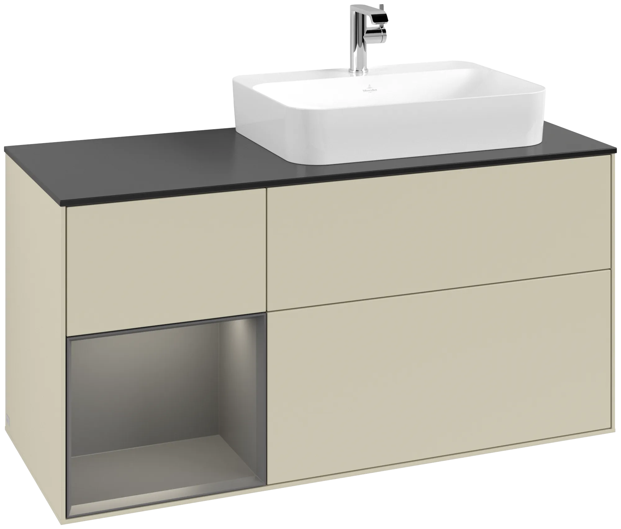 Villeroy & Boch Waschtischunterschrank „Finion“ für Schrankwaschtisch 1200 × 603 × 501 mm Silk Grey Matt Lacquer, für Becken rechts Villeroy & Boch Waschtischunterschrank „Finion“ für Schrankwaschtisch 1200 × 603 × 501 mm Silk Grey Matt Lacquer, für Becken rechts