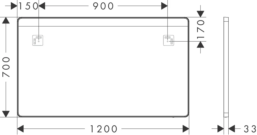 Hansgrohe Xarita Lite Q Spiegel mit horizontaler LED-Beleuchtung, Mattschwarz, Maße 1200 x 700 x 30 mm