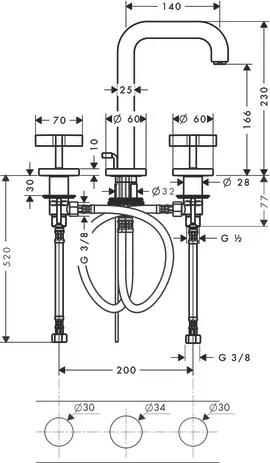 Hansgrohe AXOR Citterio 3-Loch Waschtischarmatur 170 mit Auslauf 140 mm, Kreuzgriffen, Rosetten und Zugstangen-Ablaufgarnitur, Chrom Hansgrohe AXOR Citterio 3-Loch Waschtischarmatur 170 mit Auslauf 140 mm, Kreuzgriffen, Rosetten und Zugstangen-Ablaufgarnitur, Chrom