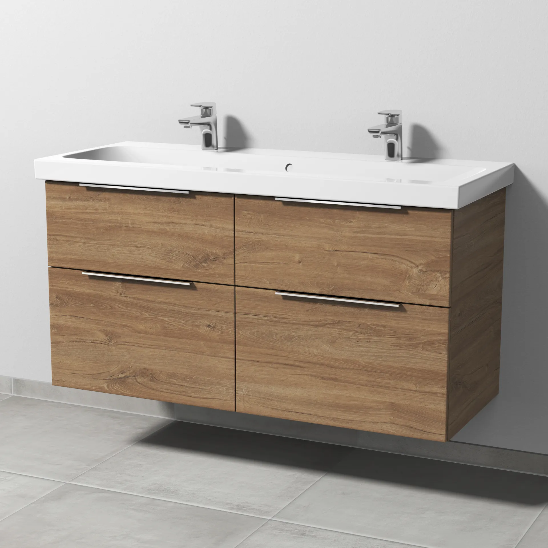 Sanipa Waschtischunterschrank „3way“ passend zu Keramik-Waschtische iCon Light von Geberit 1150 × 591 × 462 mm in Eiche Kansas, Becken mittig, mit