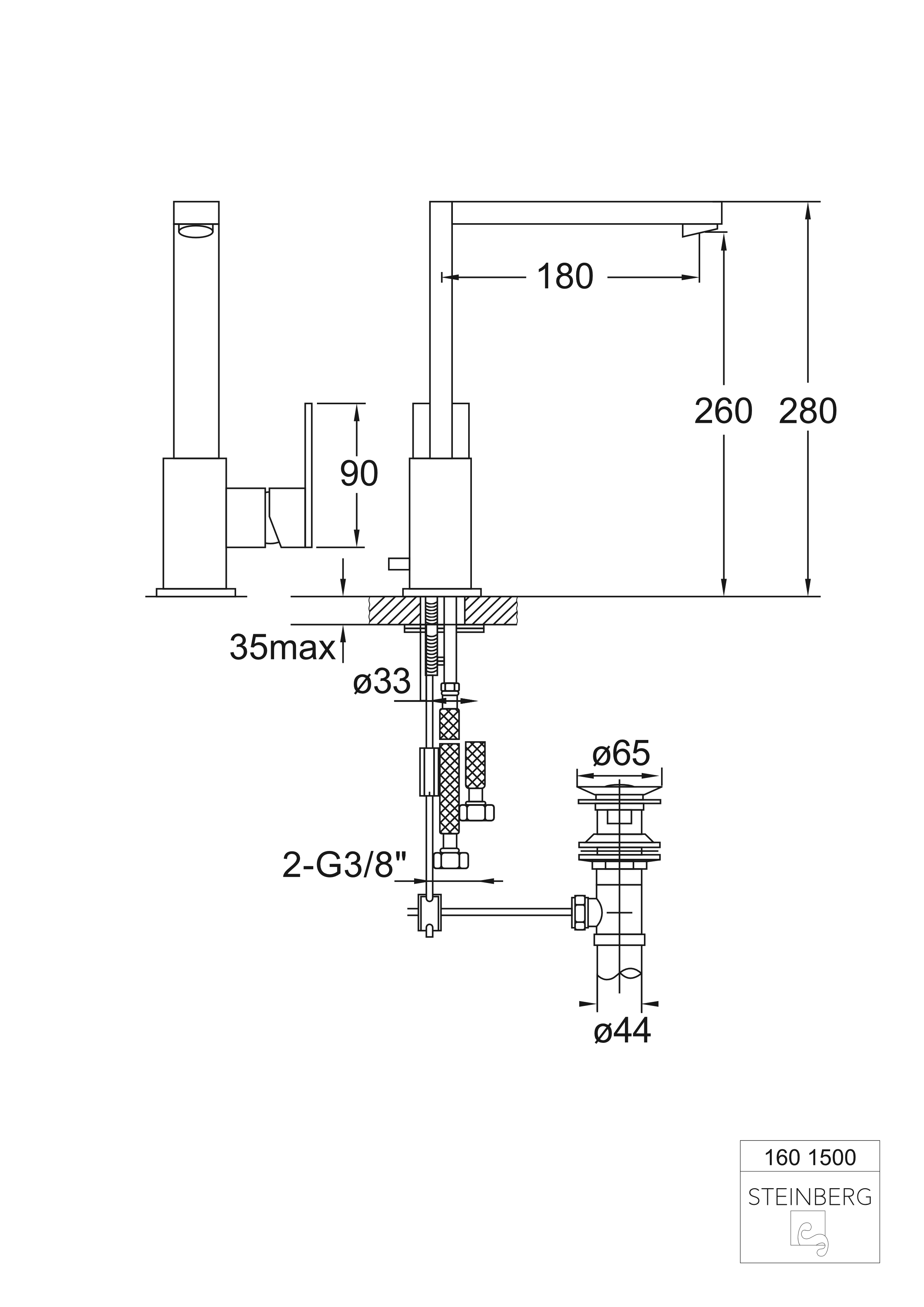 Serie 160 Waschtisch-Einhebelmischbatterie, schwenkbarer Auslauf mit Ablaufgarnitur, Ausladung: 18 cm