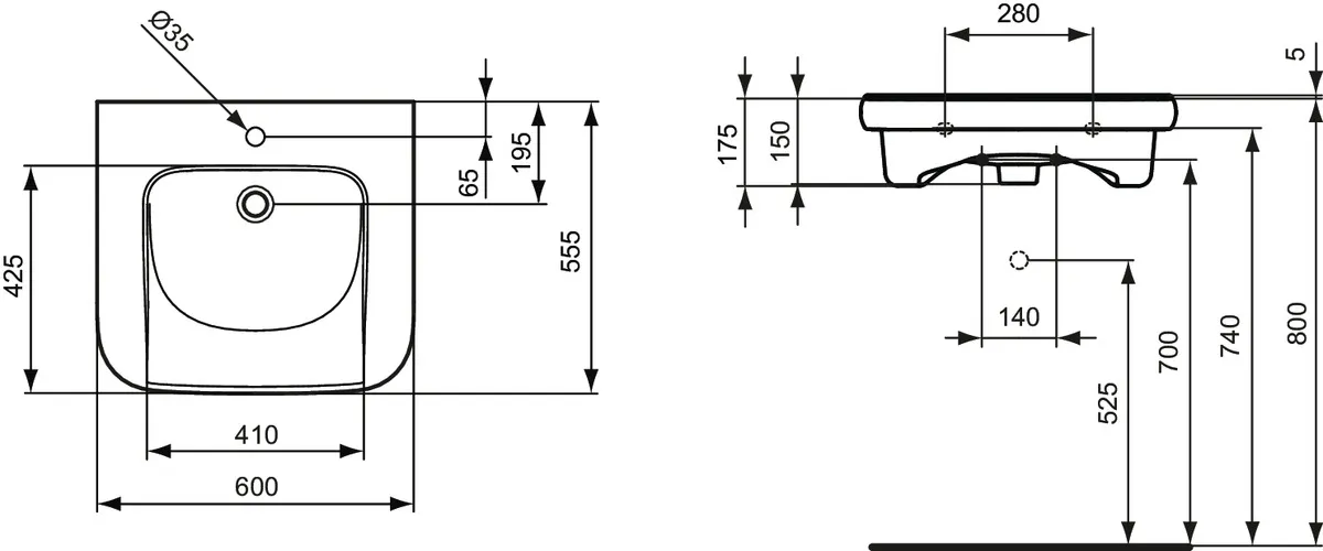 Waschbecken „Contour21“ 60 × 55,5 × 17,5 cm, Hahnlochposition mittig Waschbecken „Contour21“ 60 × 55,5 × 17,5 cm, Hahnlochposition mittig