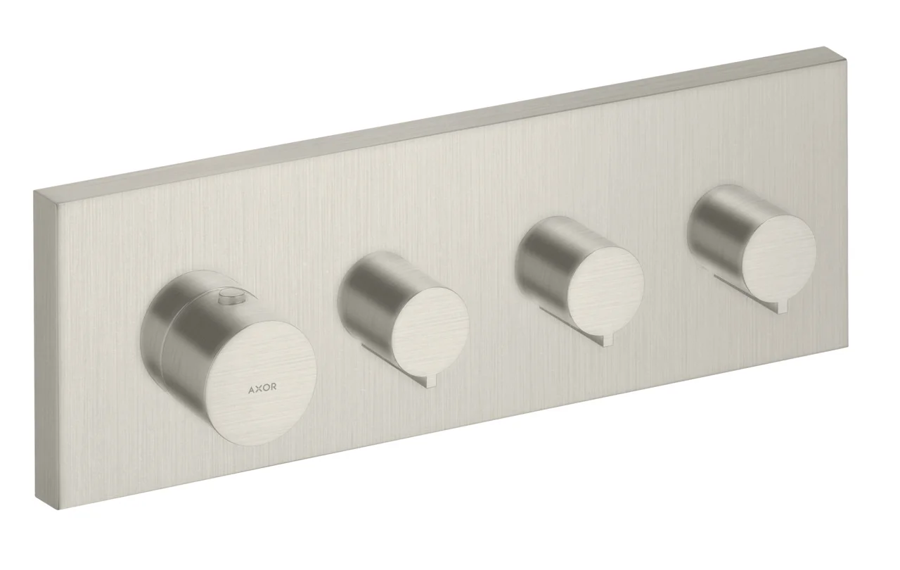Hansgrohe AXOR ShowerSolutions Thermostatmodul 360/120 Unterputz eckig Edelstahl Optic, 3 Verbraucher, max. Durchfluss 59 l/min bei 3 bar Hansgrohe AXOR ShowerSolutions Thermostatmodul 360/120 Unterputz eckig Edelstahl Optic, 3 Verbraucher, max. Durchfluss 59 l/min bei 3 bar