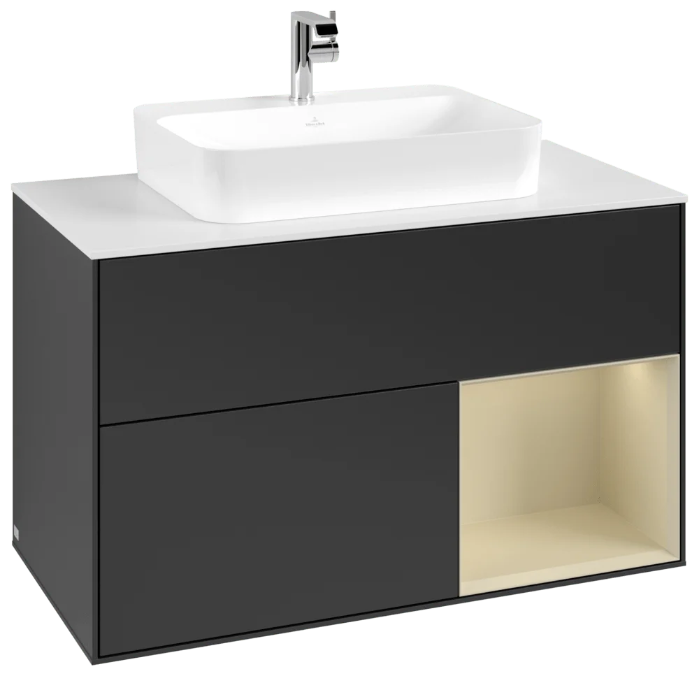 Villeroy & Boch Waschbeckenunterschrank Finion F37, 1000 x 603 x 501 mm, Black Matt Lacquer, mit Beleuchtung und Push-to-open Funktion