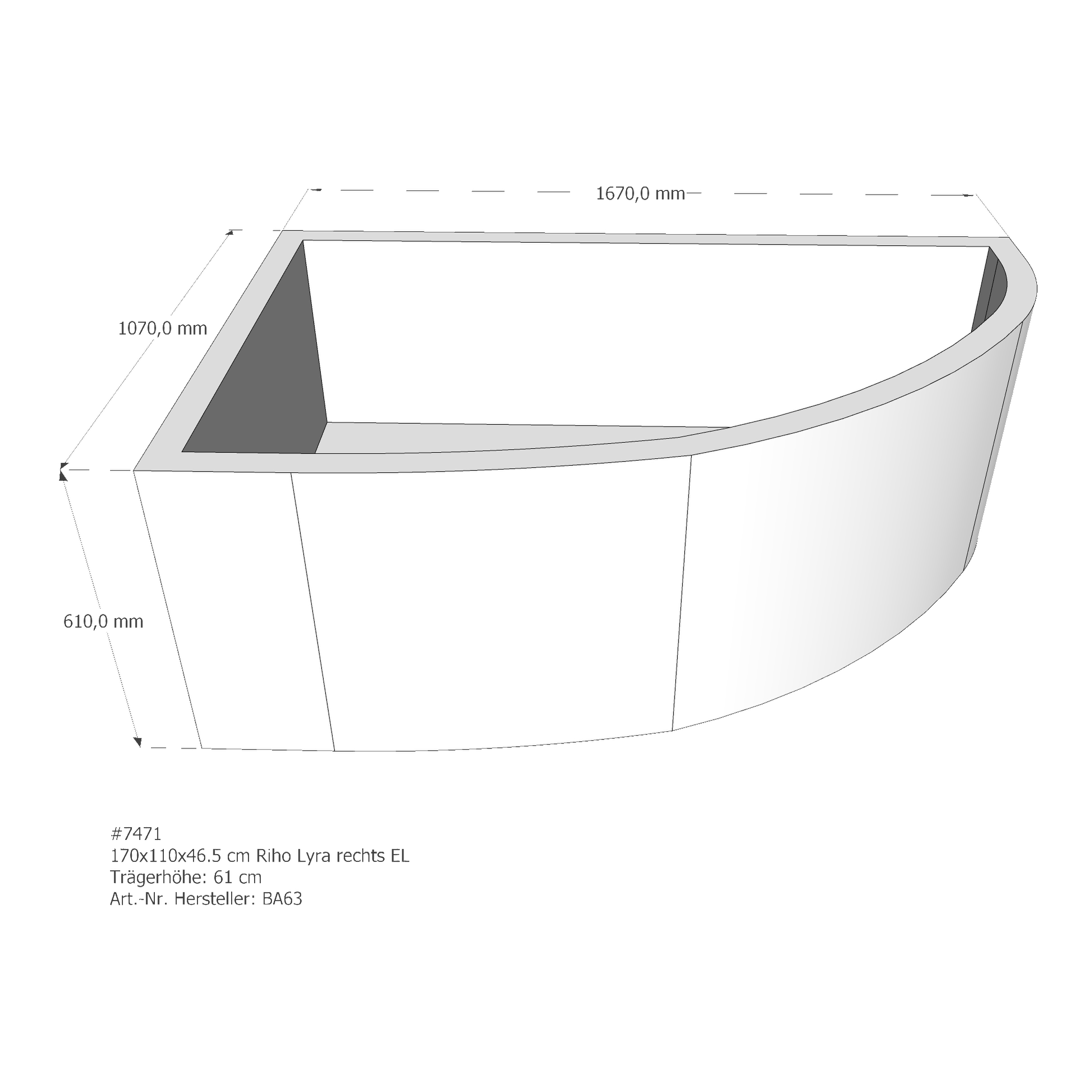 Badewannenträger für Riho Lyra 170 rechts rechts 170 × 110 × 46,5 cm Badewannenträger für Riho Lyra 170 rechts rechts 170 × 110 × 46,5 cm