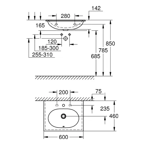 Möbelwaschtisch Essence 39568_H, 60 cm, wandhängend, 600 x 460 mm, aus Sanitärkeramik, PureGuard Hygieneoberfläche, alpinweiß Möbelwaschtisch Essence 39568_H, 60 cm, wandhängend, 600 x 460 mm, aus Sanitärkeramik, PureGuard Hygieneoberfläche, alpinweiß