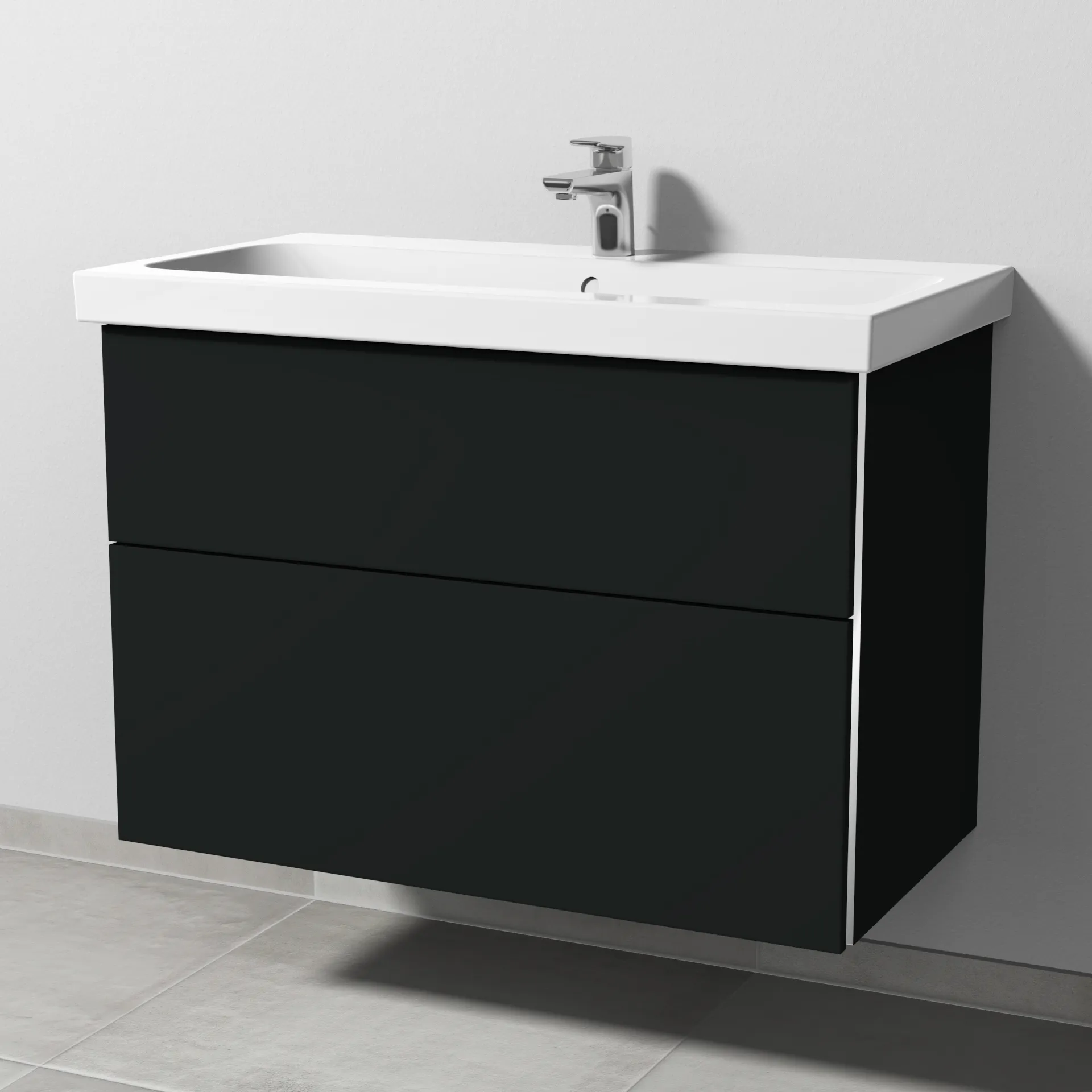 Sanipa Waschtischunterschrank „3way“ passend zu Keramik-Waschtische iCon Light von Geberit 850 × 591 × 462 mm in Vulkan (matt), Becken mittig, mit