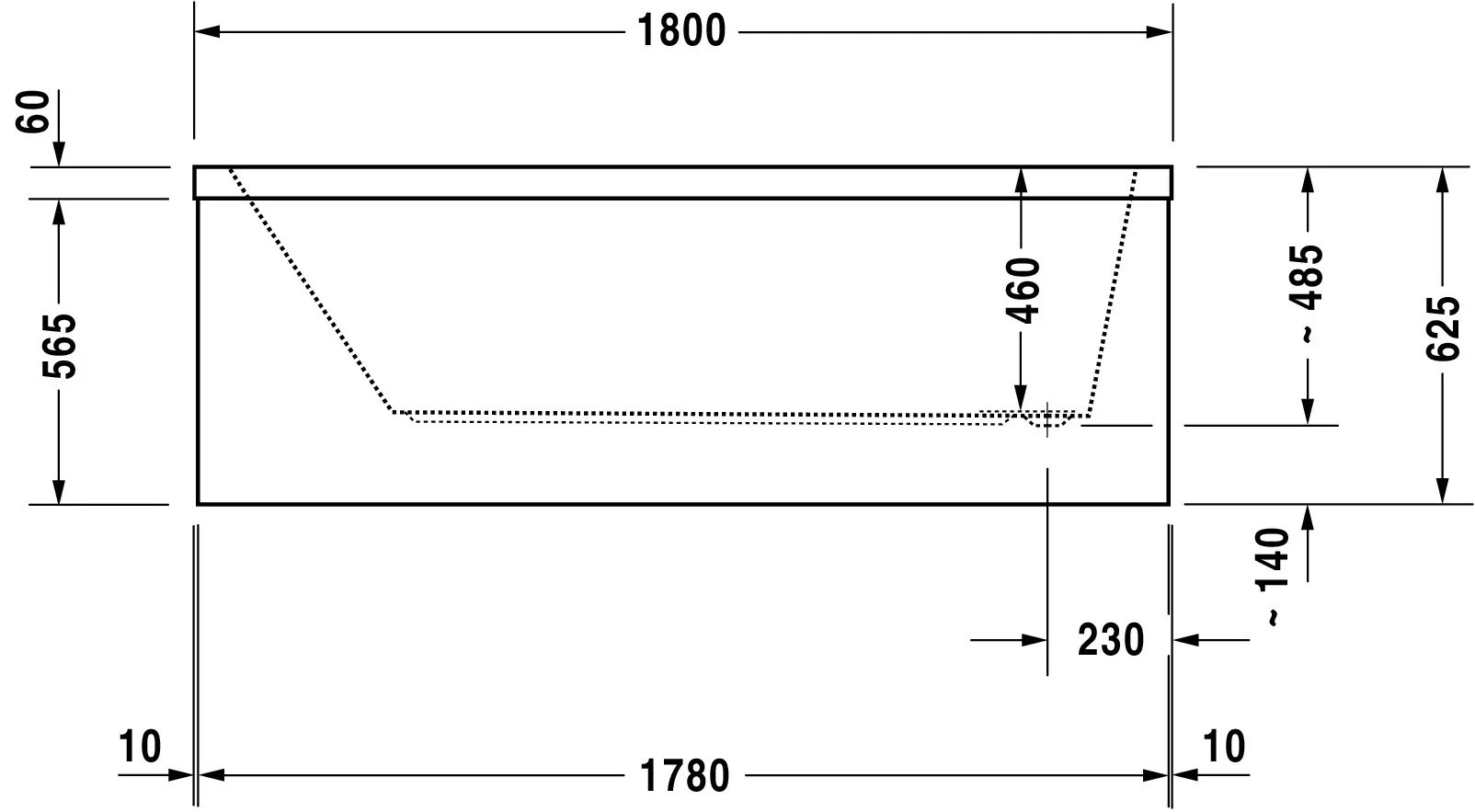 Duravit Whirlwanne „Starck“ rechteck 180 × 90 cm, Fußablauf