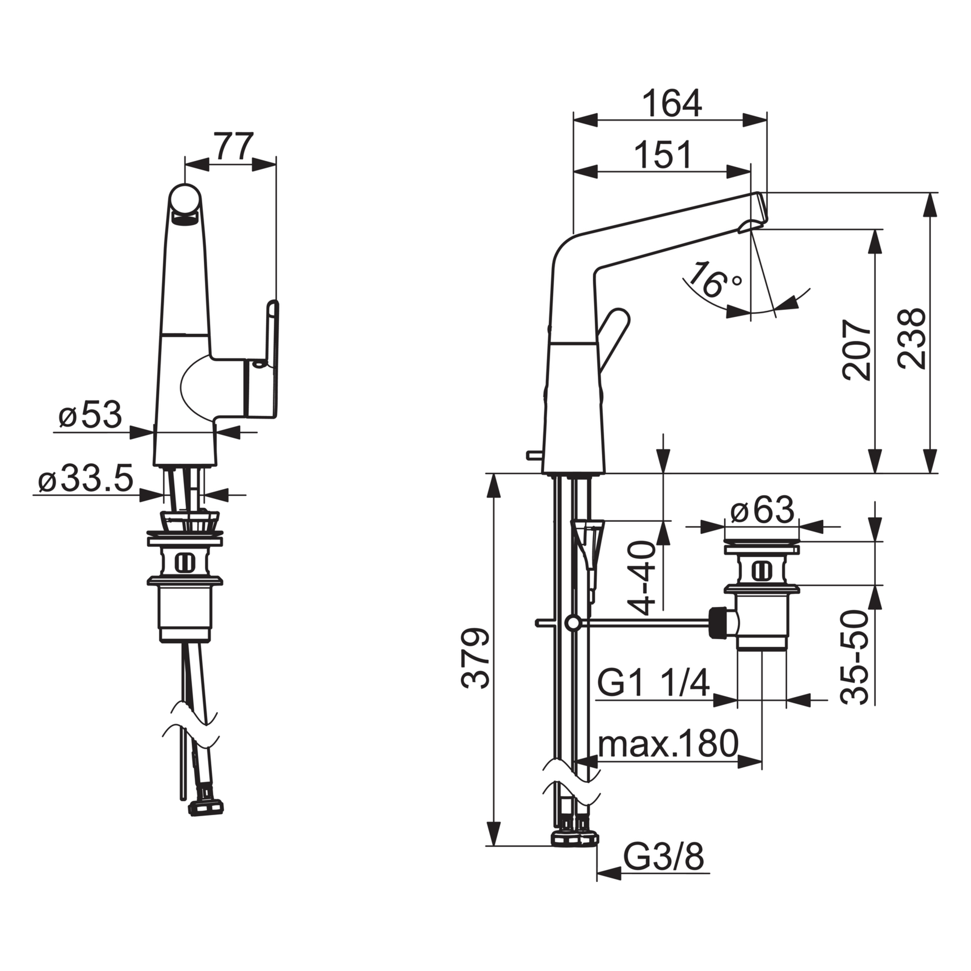Einhand-Waschtischarmatur „Designo Style“ Ausladung 151 mm in Chrom Einhand-Waschtischarmatur „Designo Style“ Ausladung 151 mm in Chrom